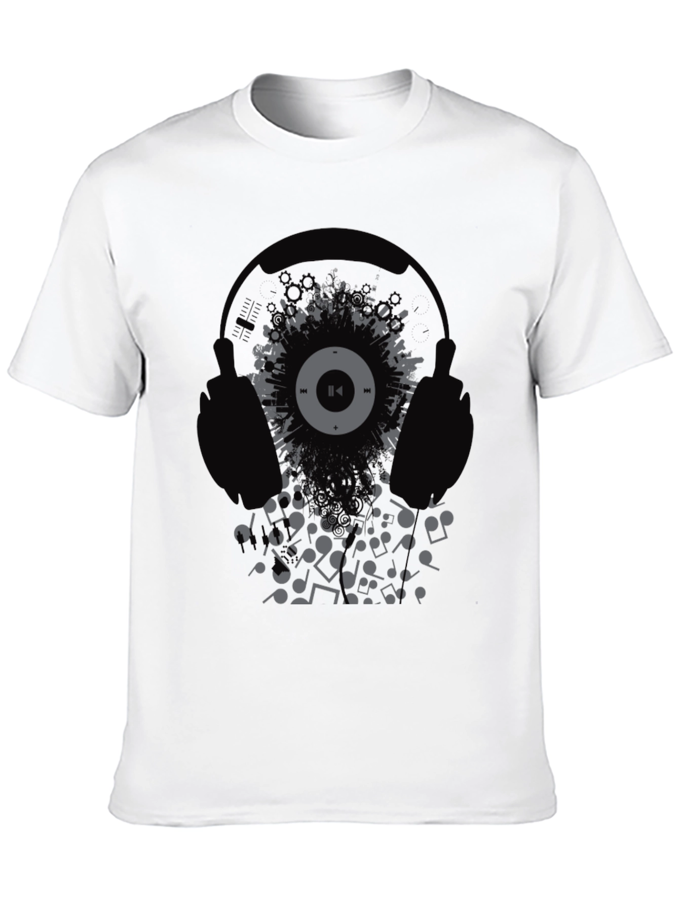 Black Headphones Music T-Shirt view 10