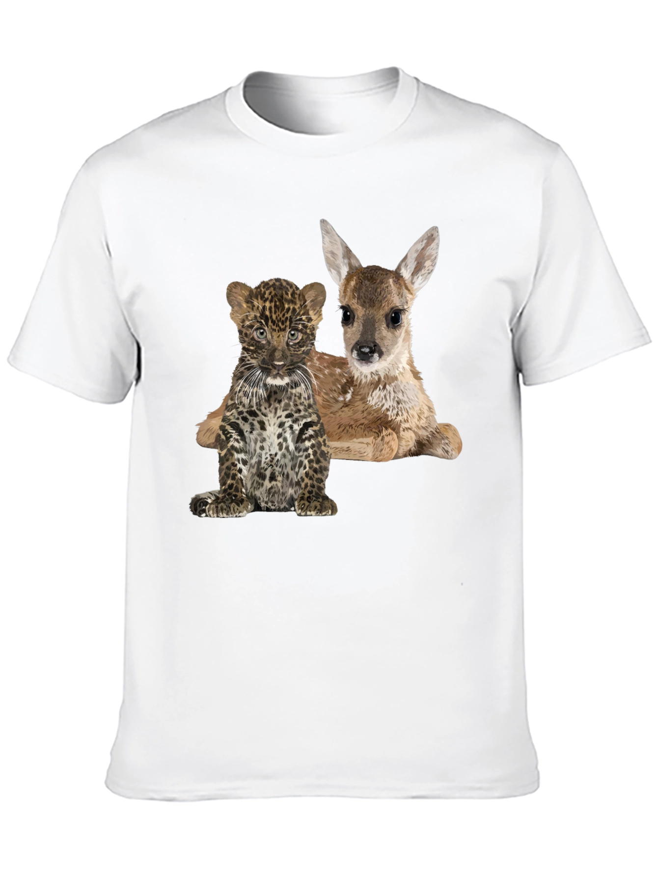 Black Cute Animal Graphic Tee - Deer and Leopard Cub view 10