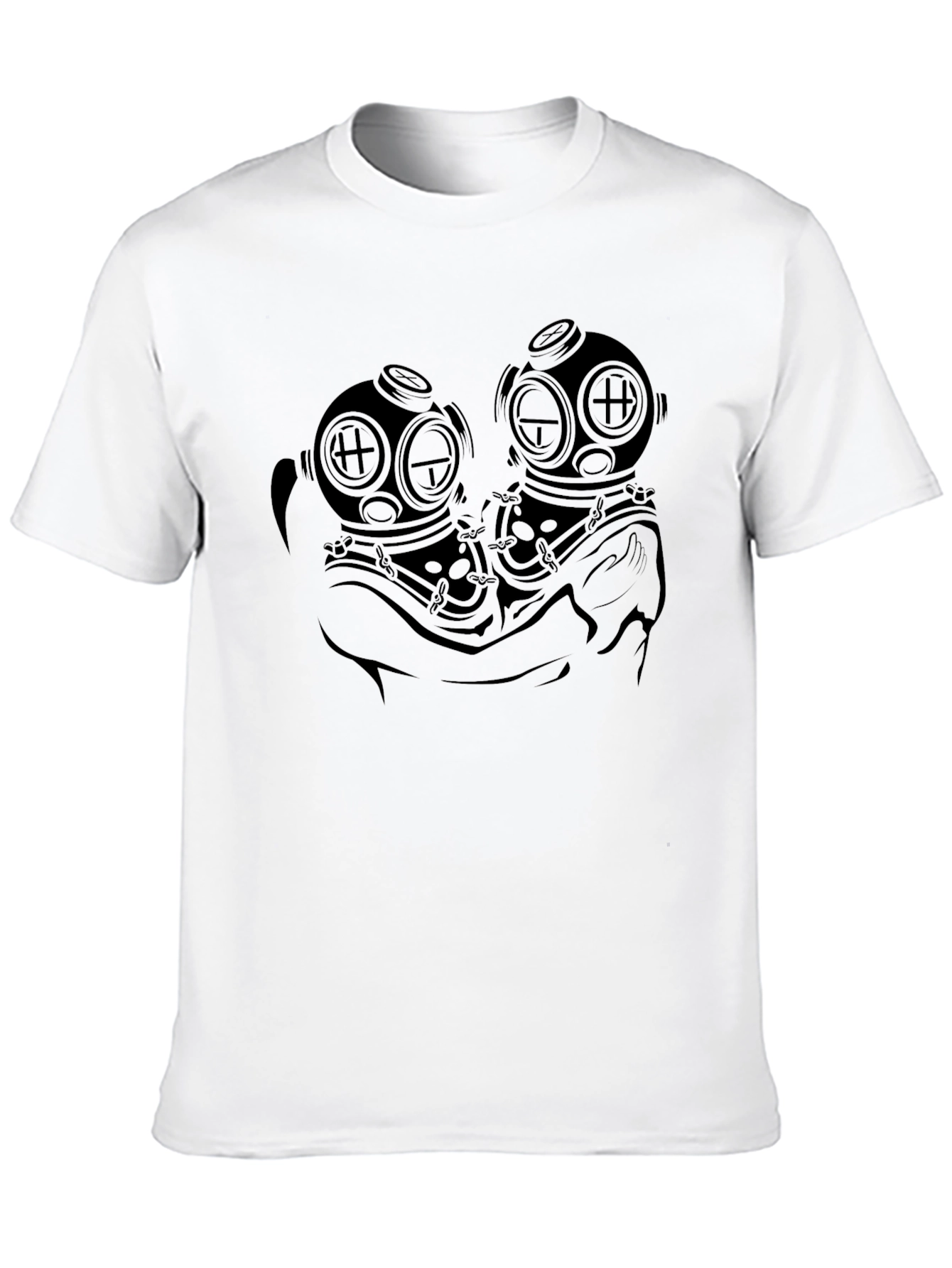 Black Deep Sea Diver Helmet Graphic Black T-Shirt view 10