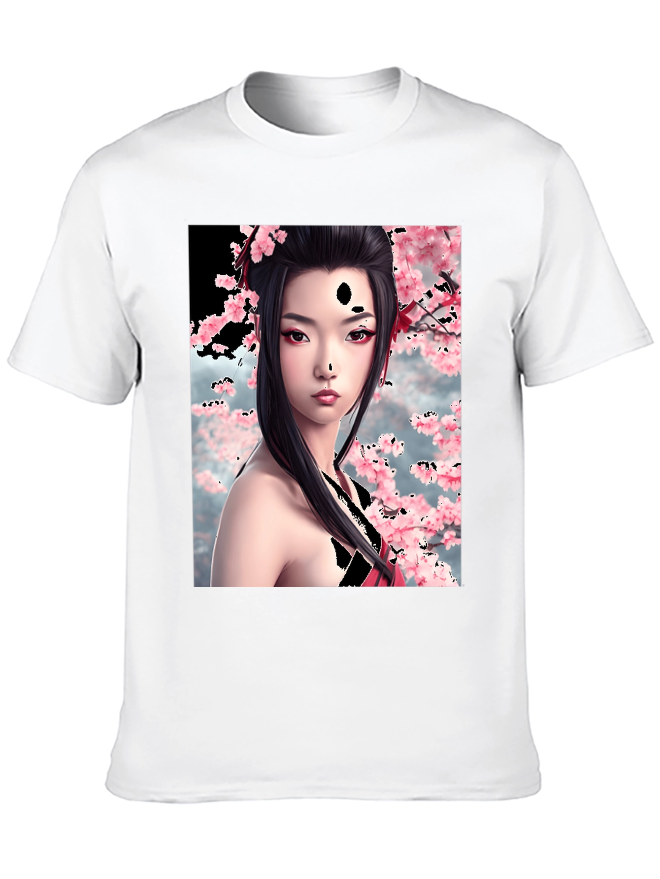 Black Geisha Cherry Blossom Graphic T-Shirt view 10