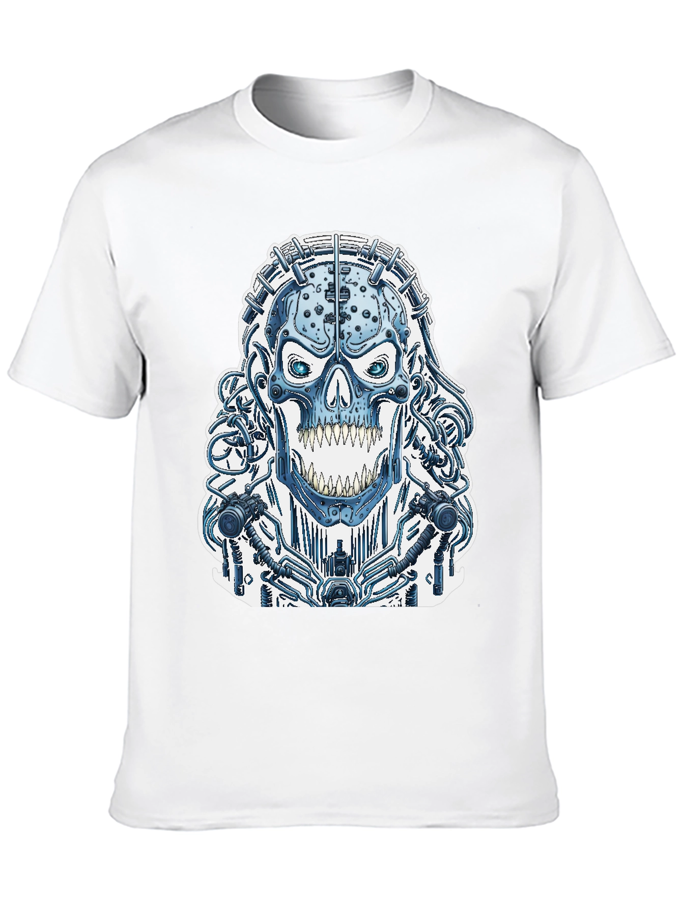 Black Cyberpunk Skull Graphic Tee - Black Cotton T-Shirt view 10