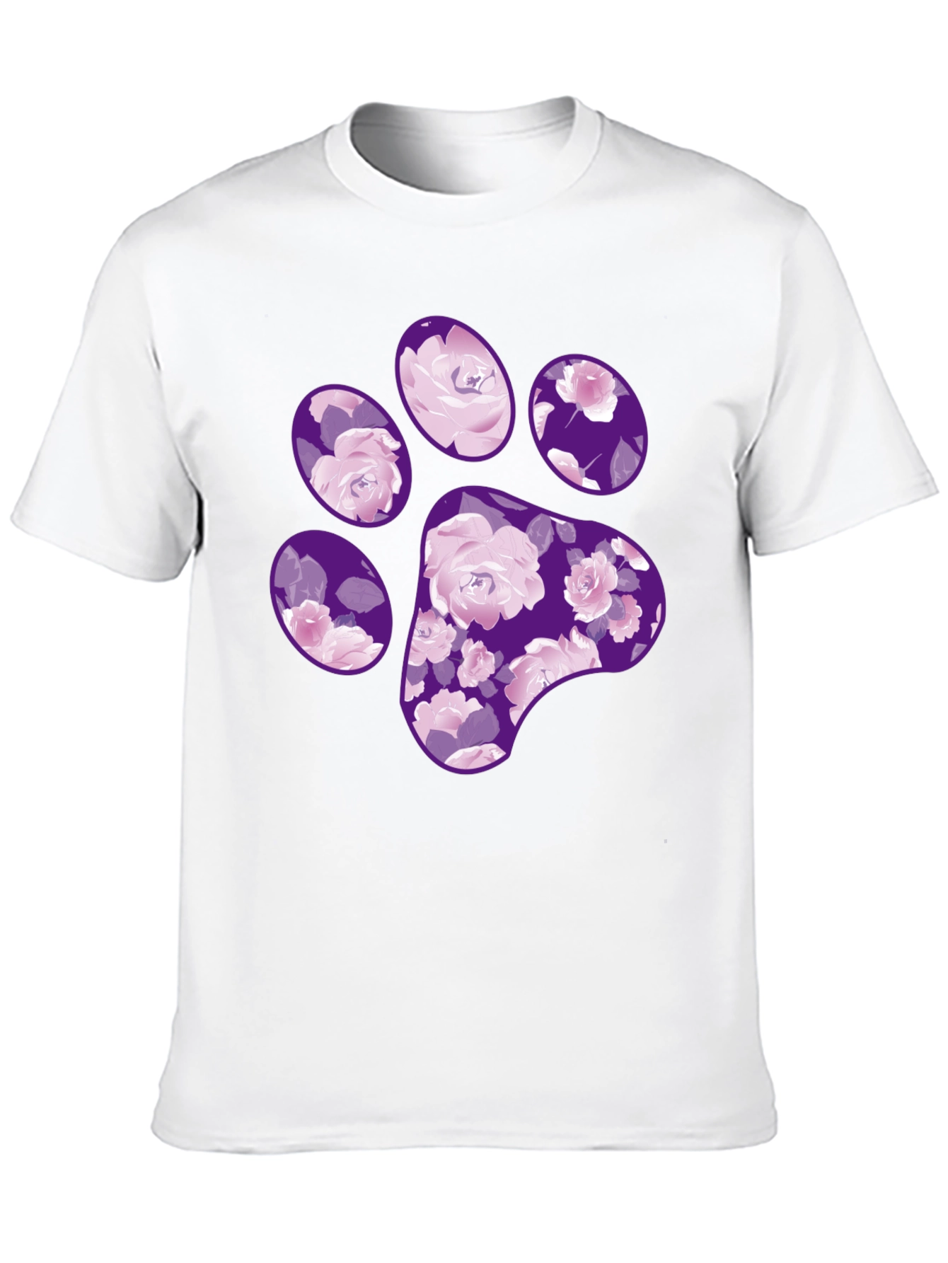 Black Floral Paw Print T-Shirt - Black Casual Tee view 10