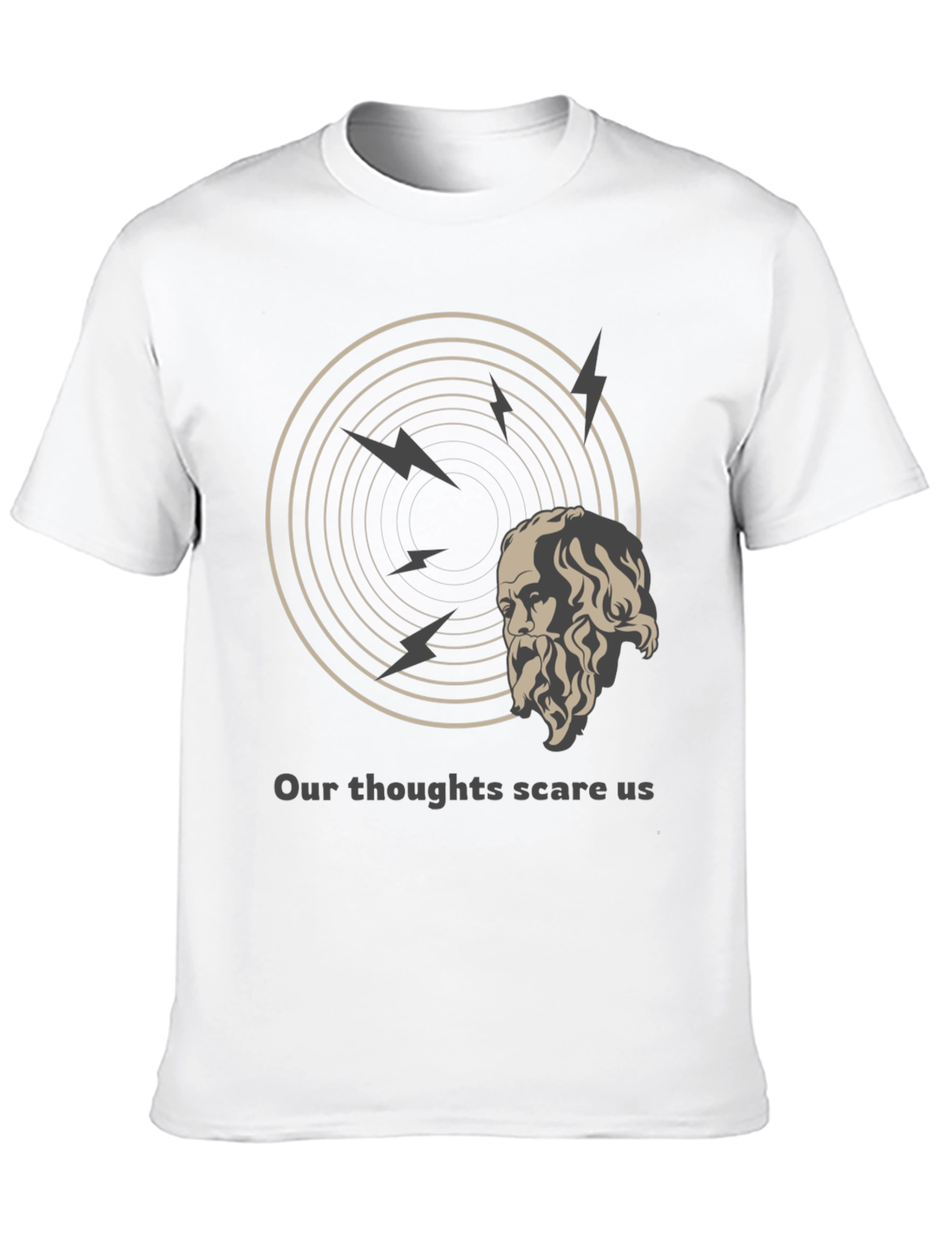 Black Philosophical T-Shirt: Our Thoughts Scare Us Tee view 10