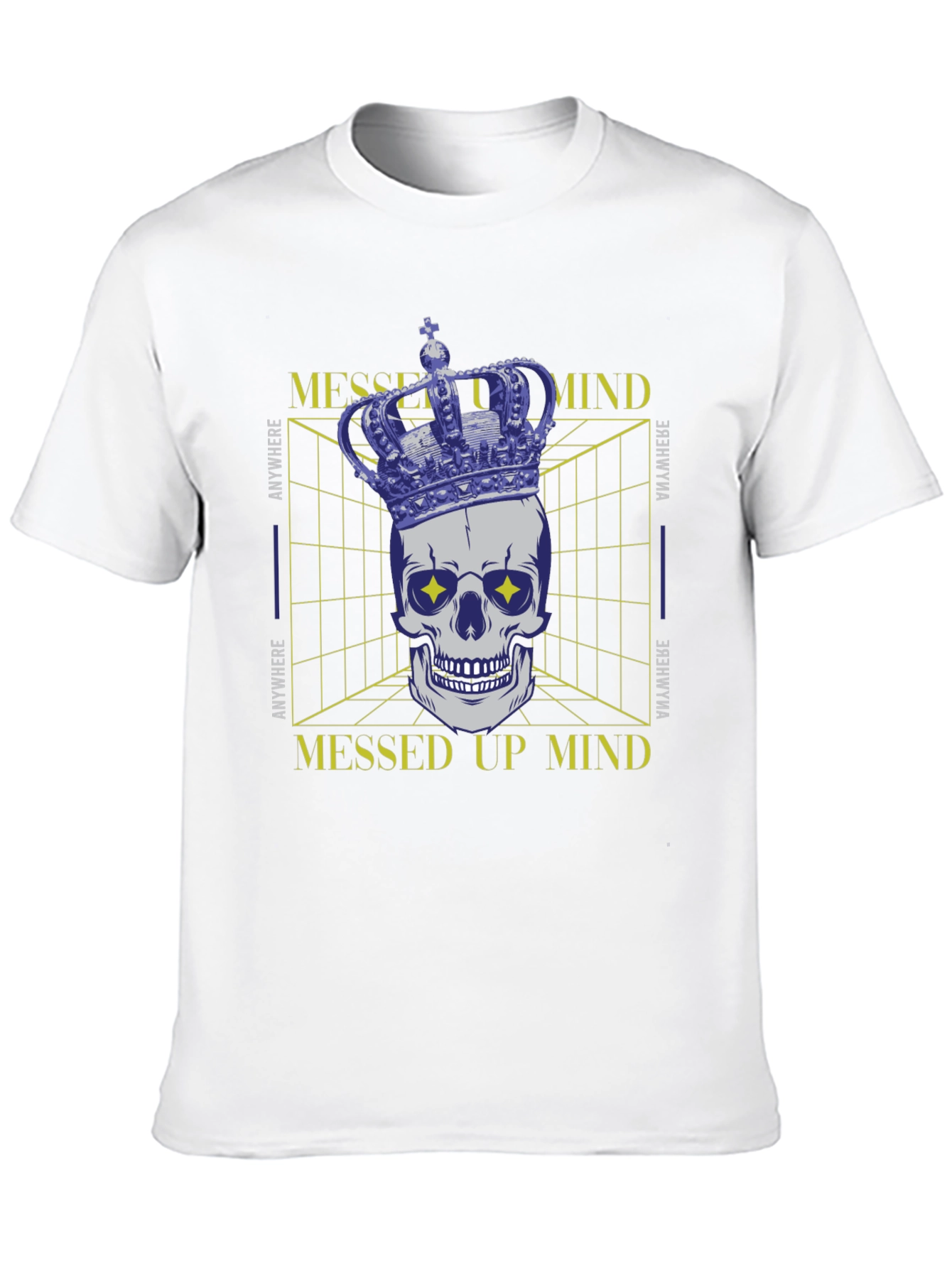 Black Messed Up Mind Graphic T-Shirt - Crown Skull Design view 10
