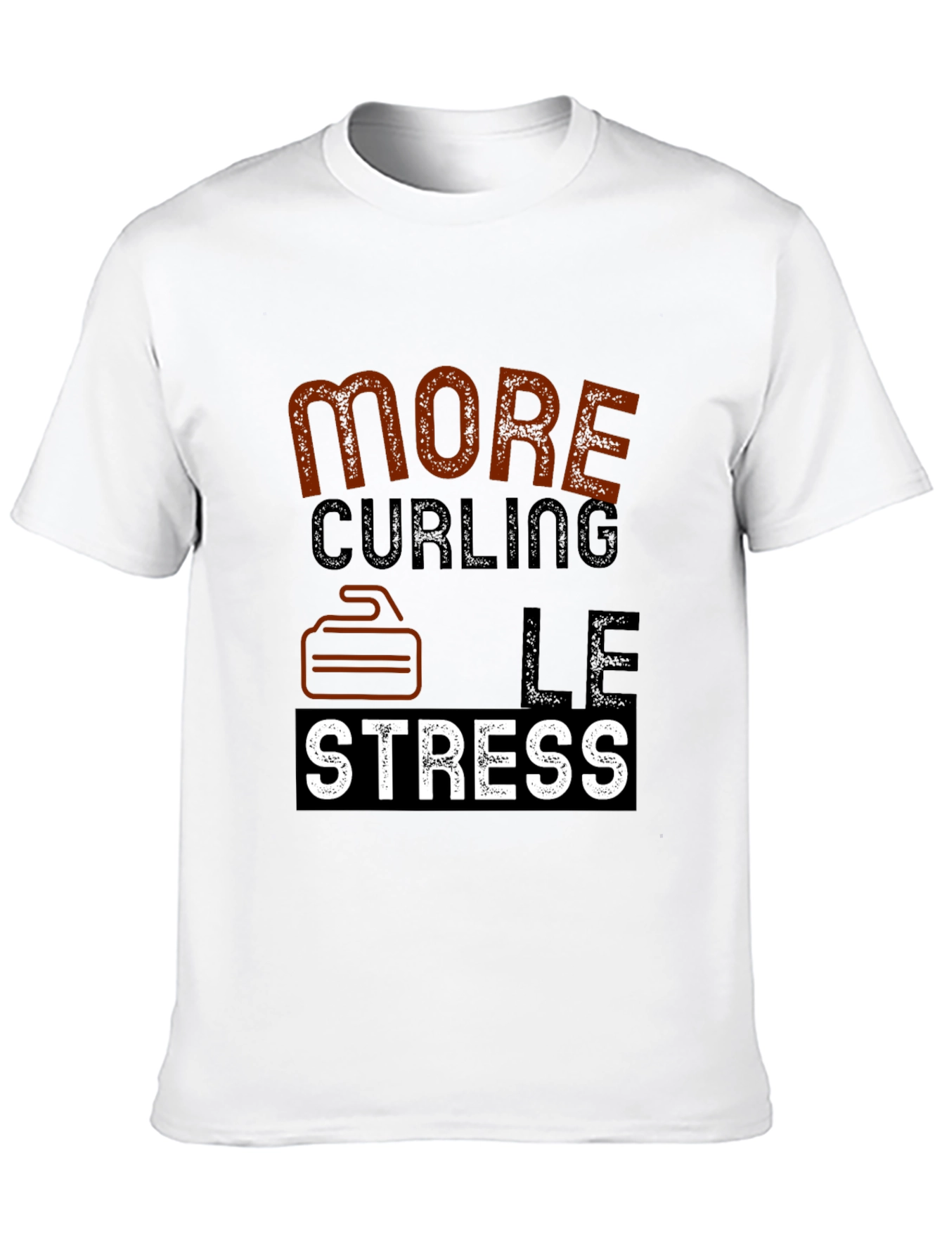 Black Curling T-Shirt - More Curling Less Stress - Novelty Tee view 10