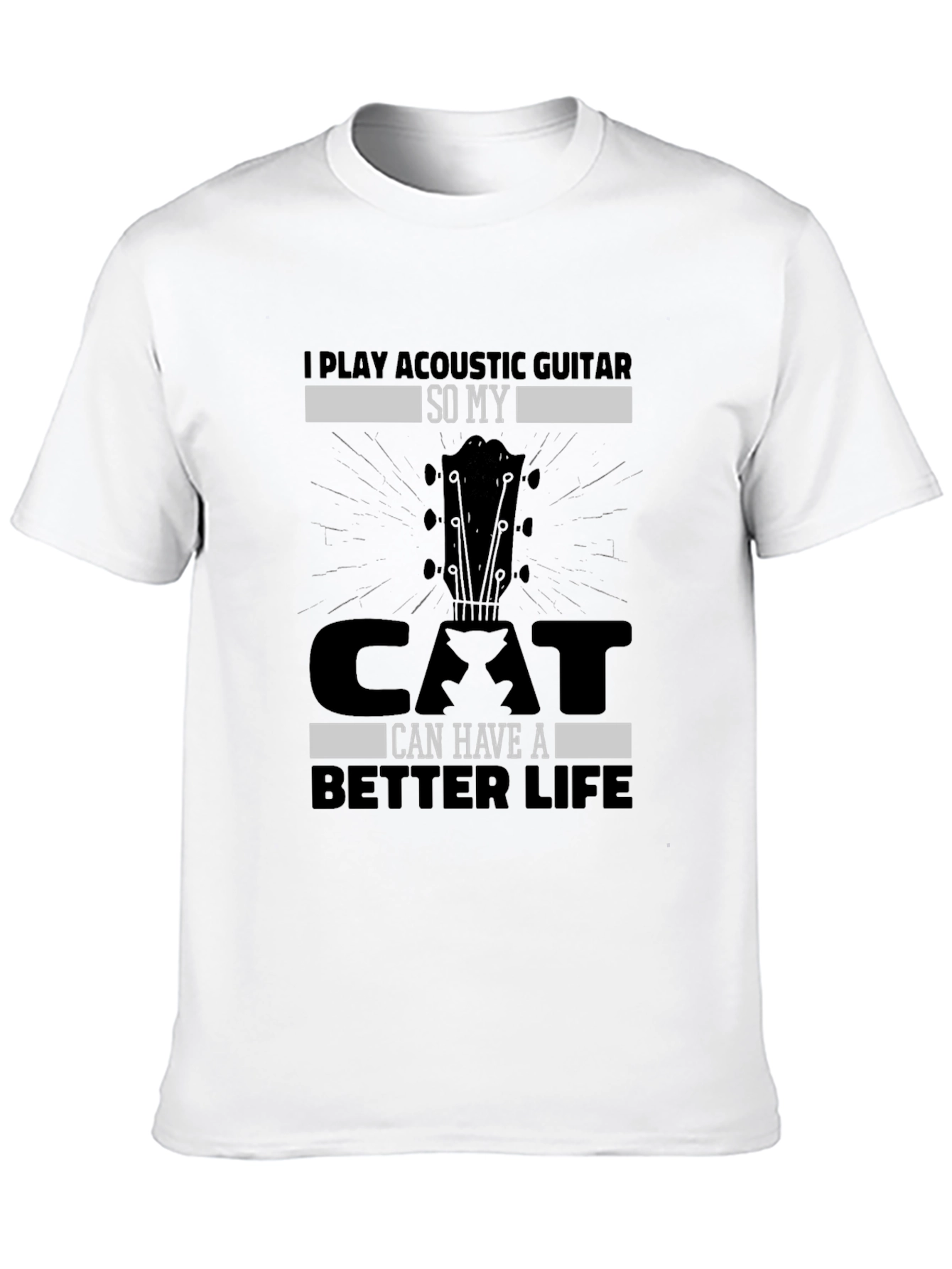 Black Acoustic Guitar Cat Lover T-Shirt view 10