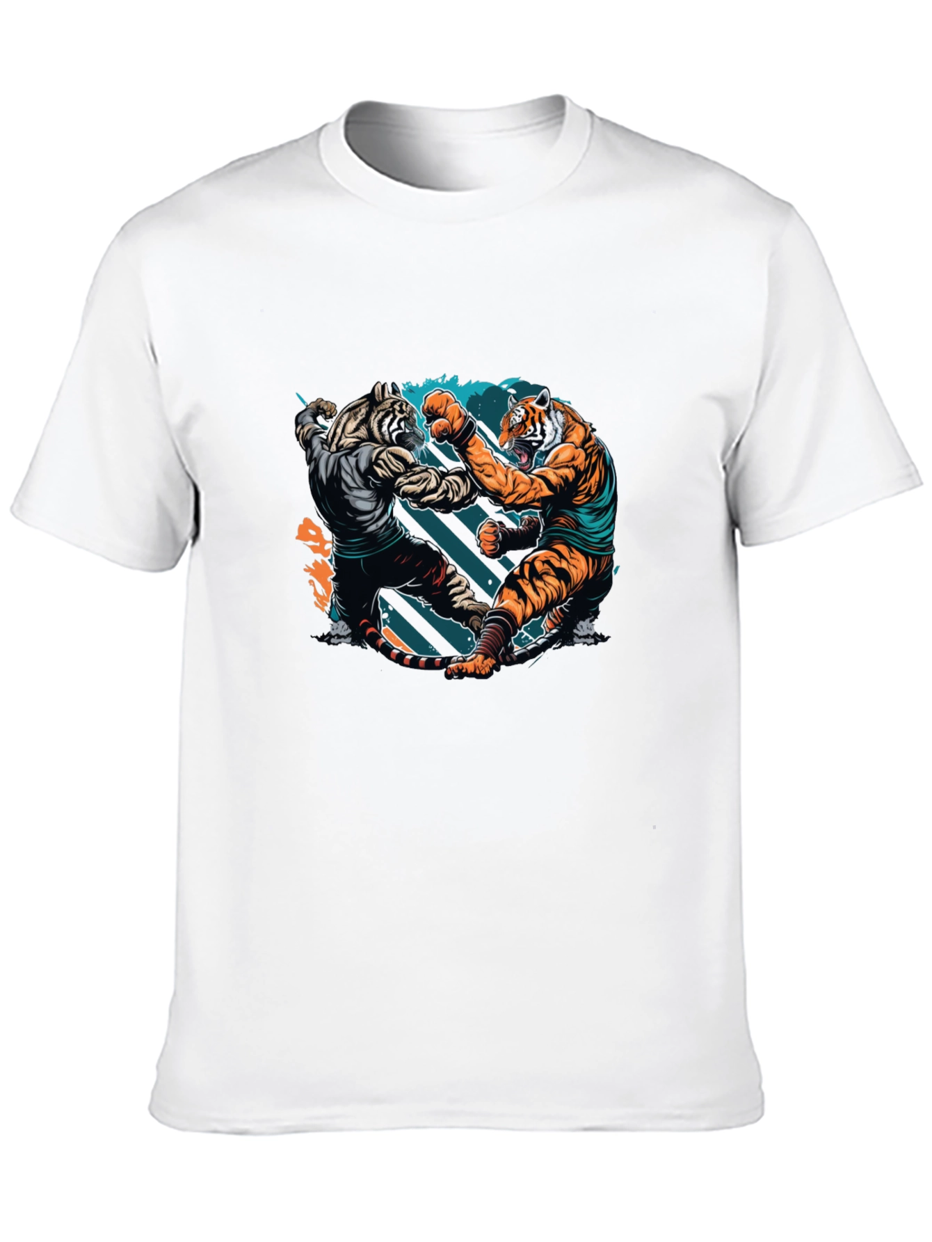 Black Tiger Fight Graphic Print Black T-Shirt view 10