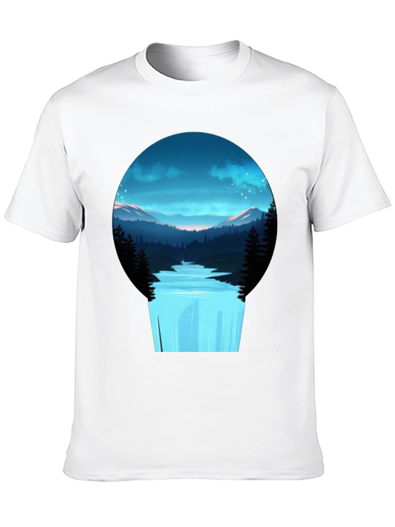 Black Nature Vista Black Tee - Artistic Mountain Waterfall Design view 10