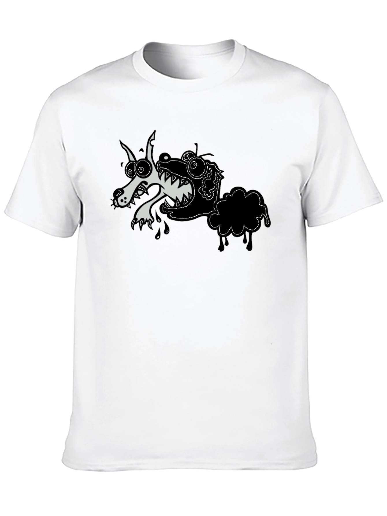 Black Cartoon Wolf & Sheep Black T-Shirt view 10