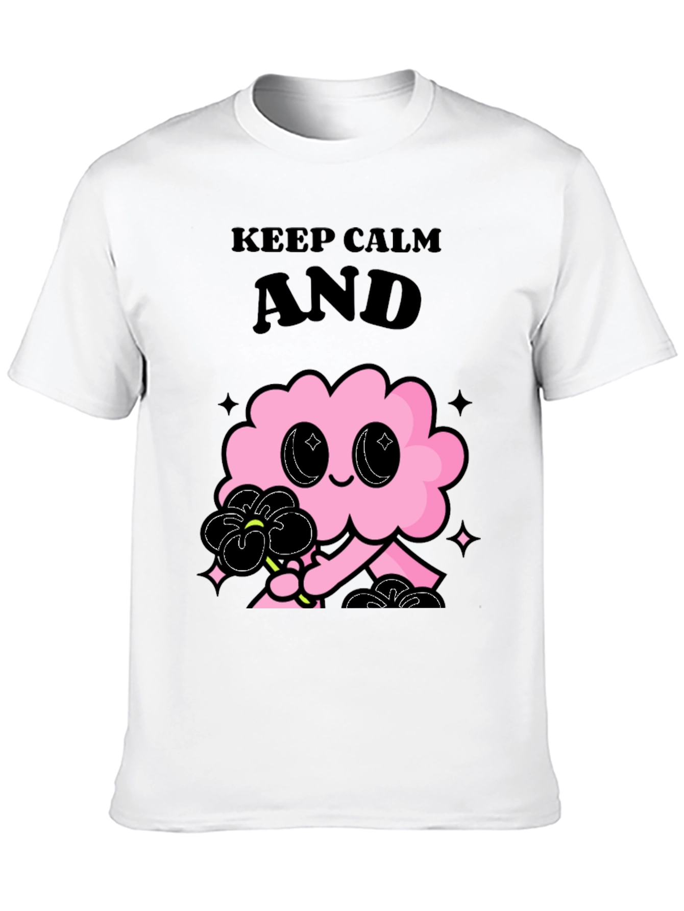 Black Keep Calm Pink Cloud Graphic Tee - Black Unisex T-Shirt view 10