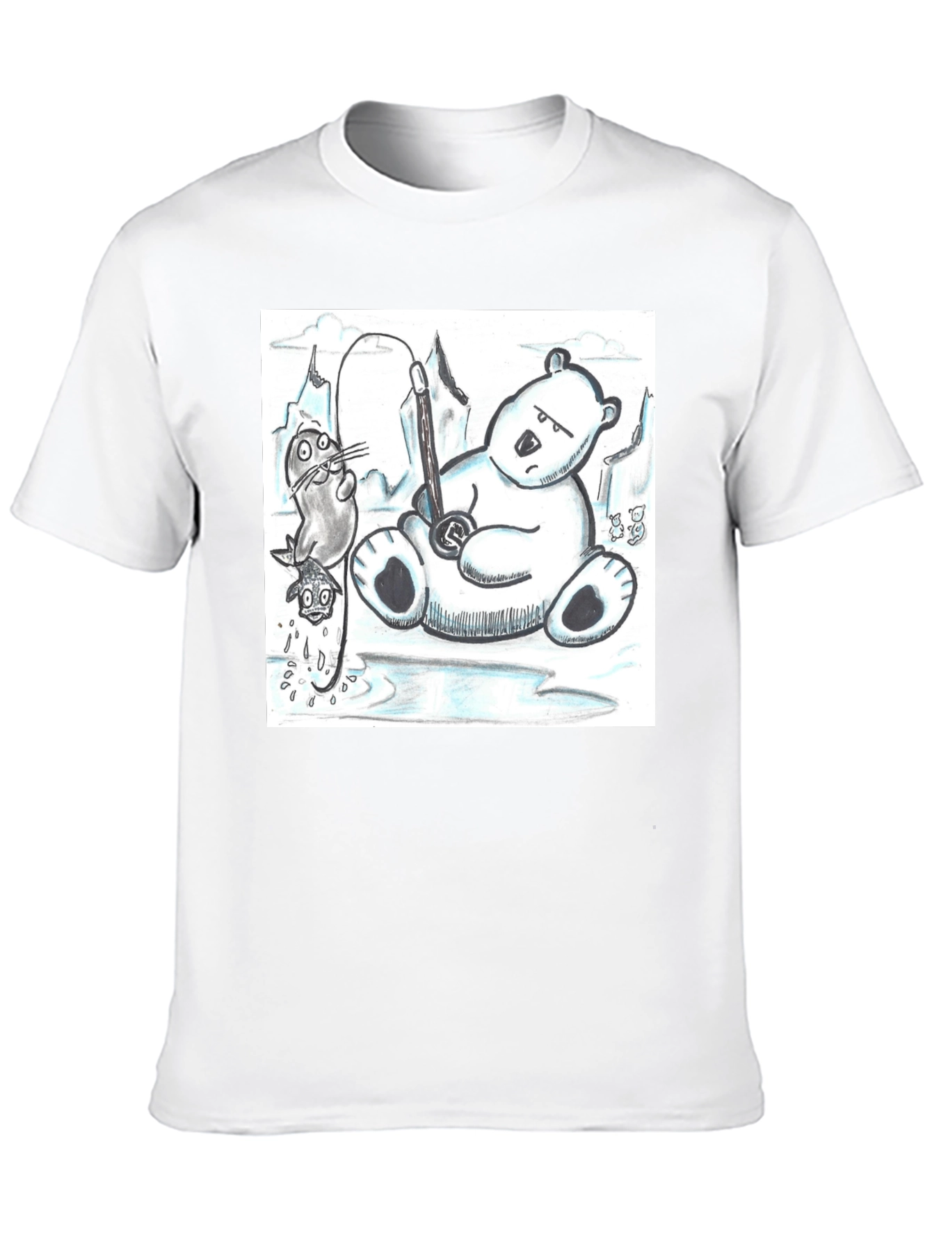 Black Cartoon Graphic Tee: Polar Bear Fishing view 10
