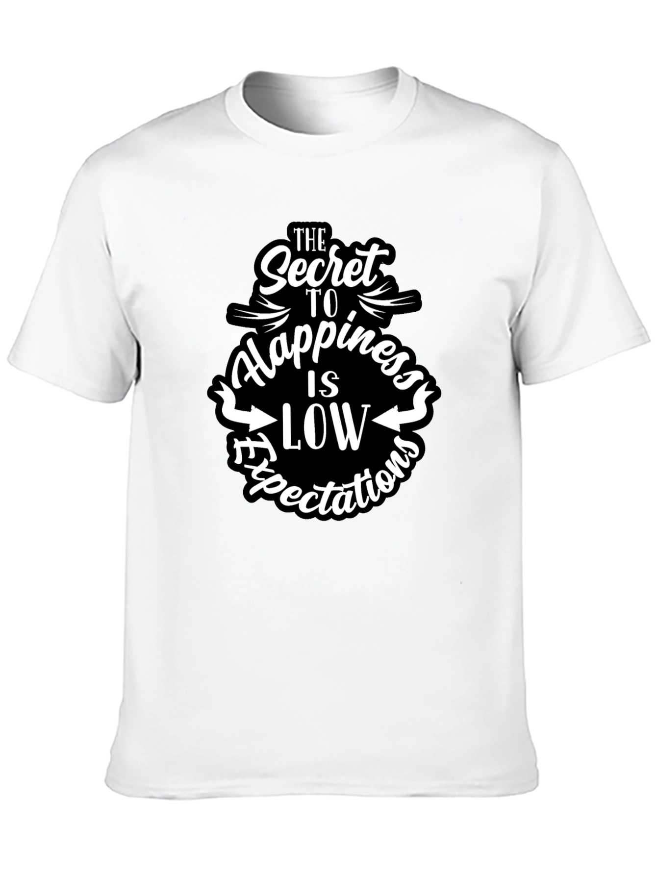Black Secret to Happiness Low Expectations Graphic Tee view 10