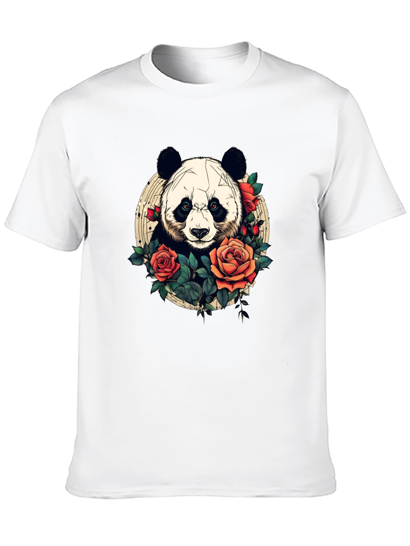 Black Panda Rose Graphic Tee - Black Crew Neck Casual T-Shirt view 10