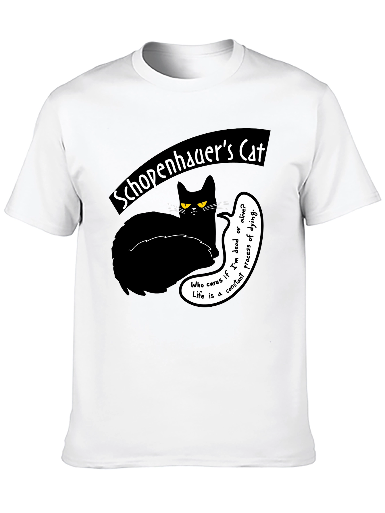 Black Schopenhauer's Cat Graphic Tee - Philosophical Humor T-Shirt view 10