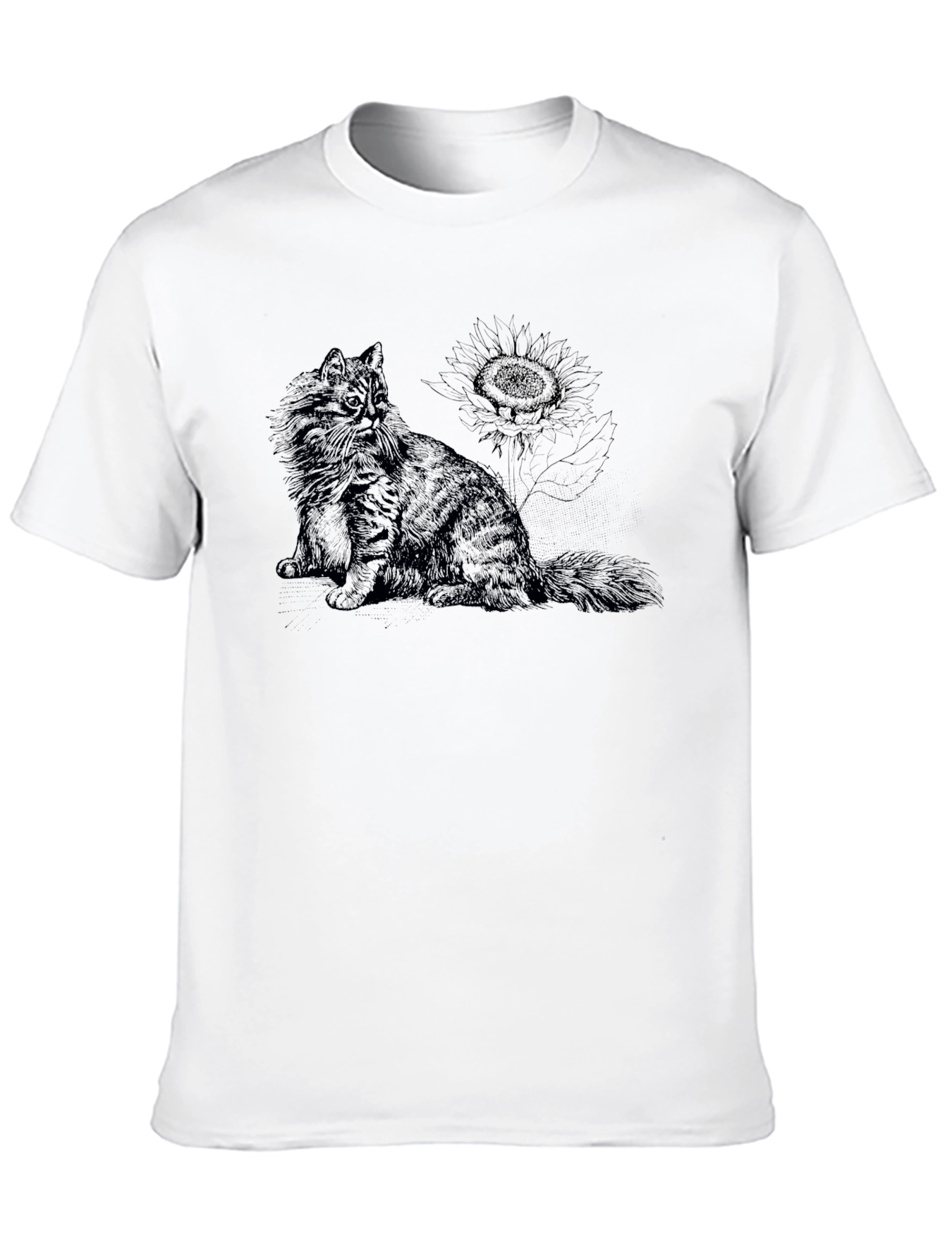 Black Cat & Sunflower Black Graphic T-Shirt view 10