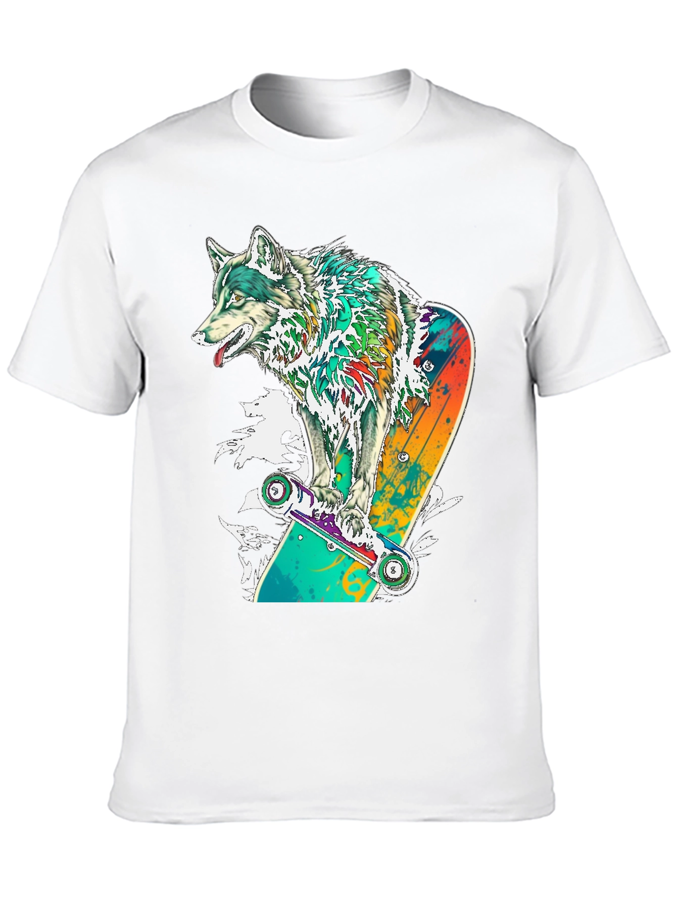 Black Wolf Skateboard Graphic T-Shirt - Cool Animal Tee view 10
