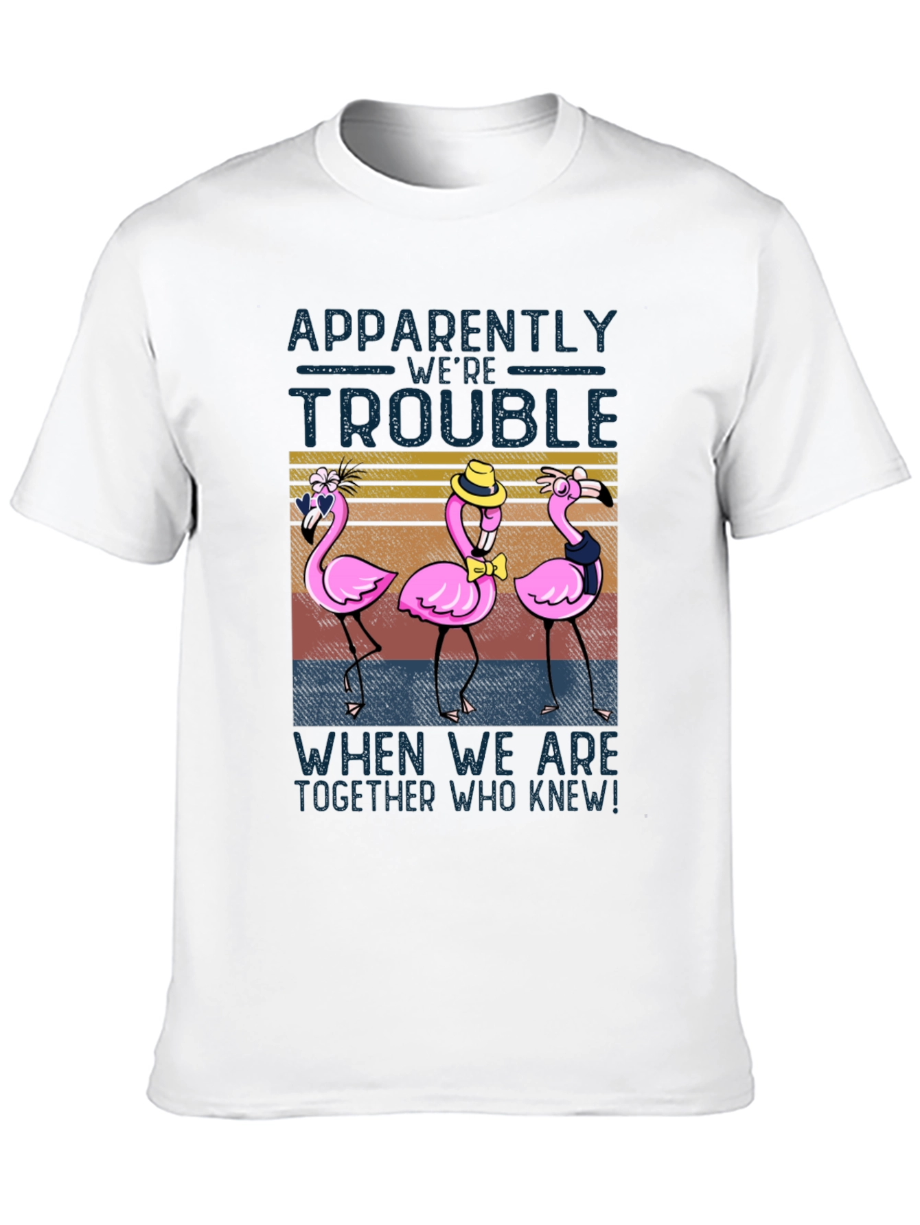 Black Funny Flamingo Trouble T-Shirt - Novelty Design view 10