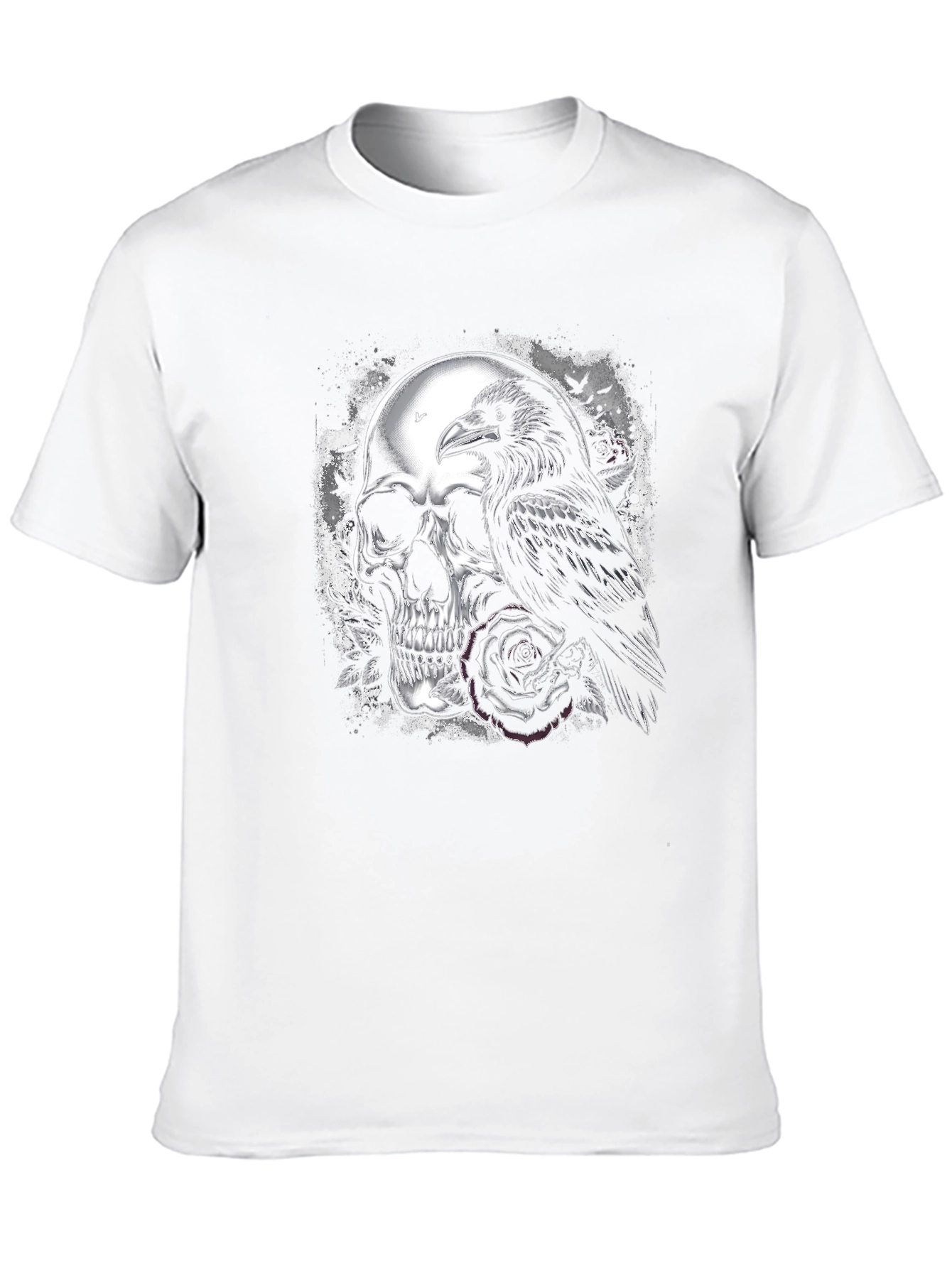Black Raven and Skull Graphic T-Shirt - Gothic Style view 10