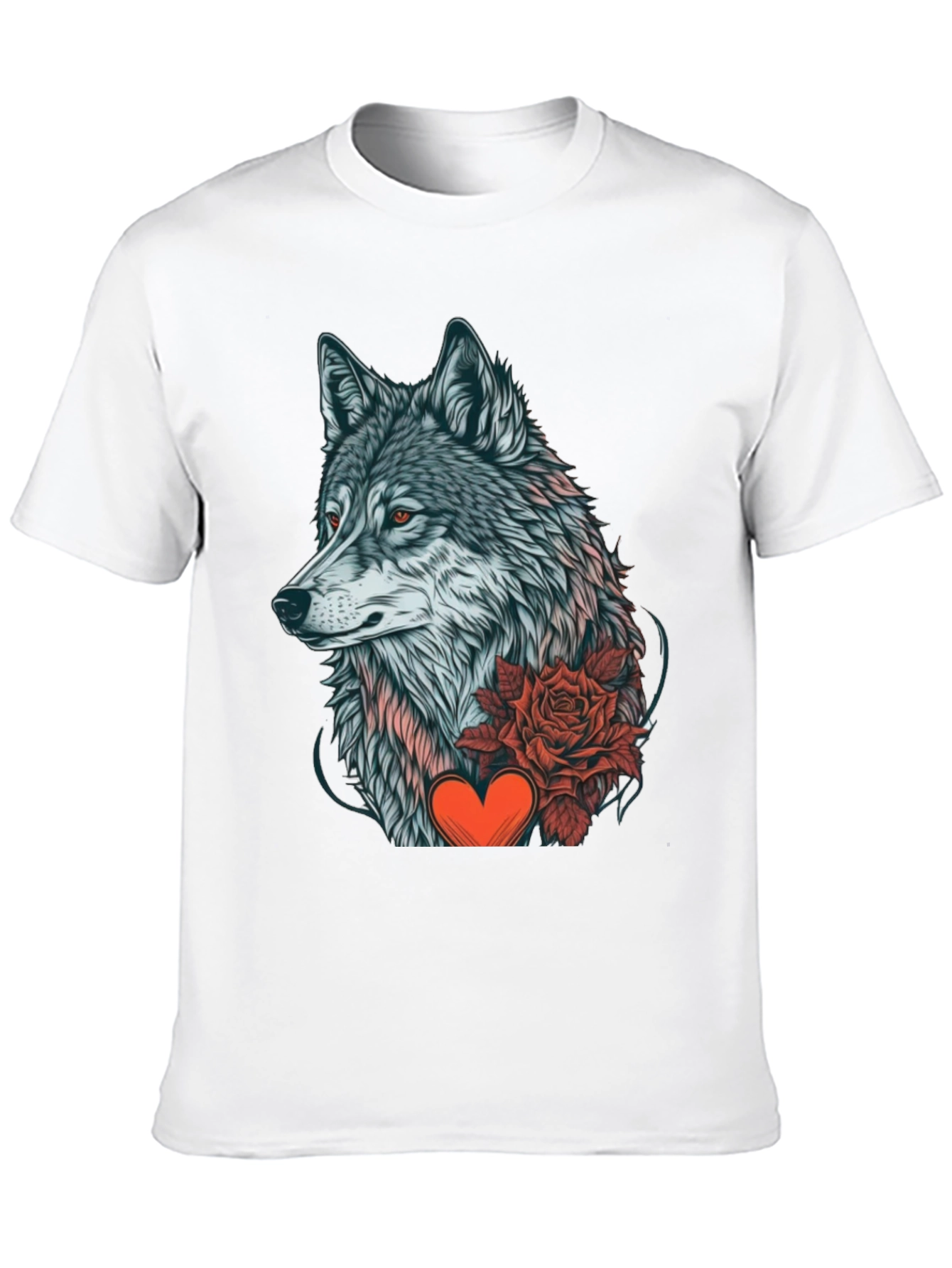 Black Wolf Rose Heart Graphic Black T-Shirt view 10