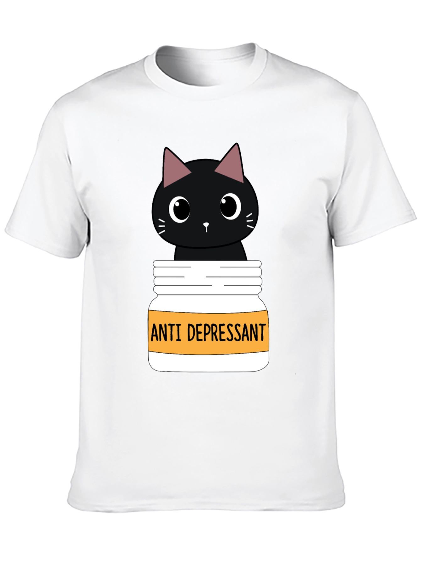 Black Anti Depressant Cat T-Shirt, Funny Graphic Tee view 10