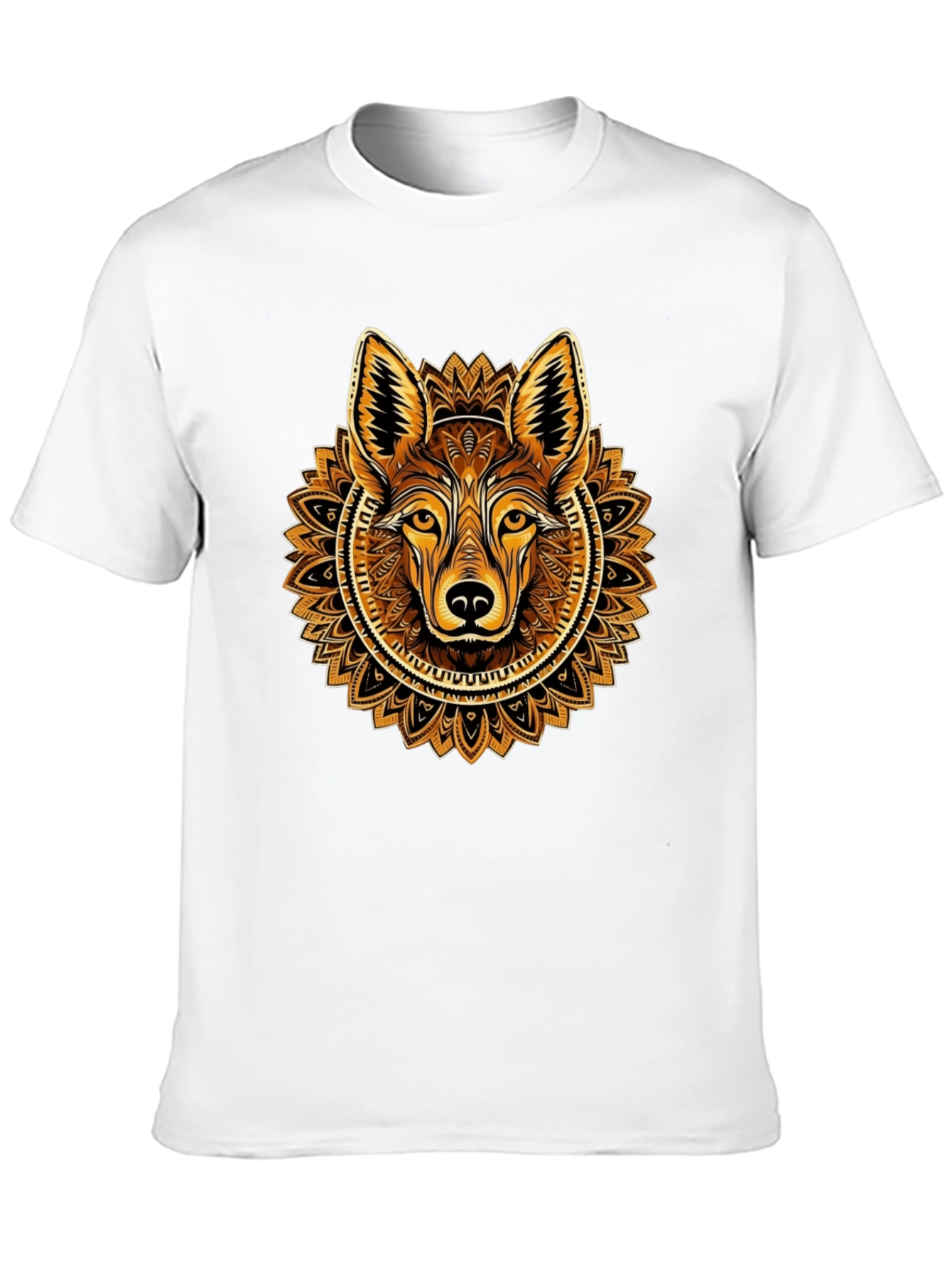 Black Wolf Mandala Graphic Tee - Trendy Crew Neck Shirt view 10