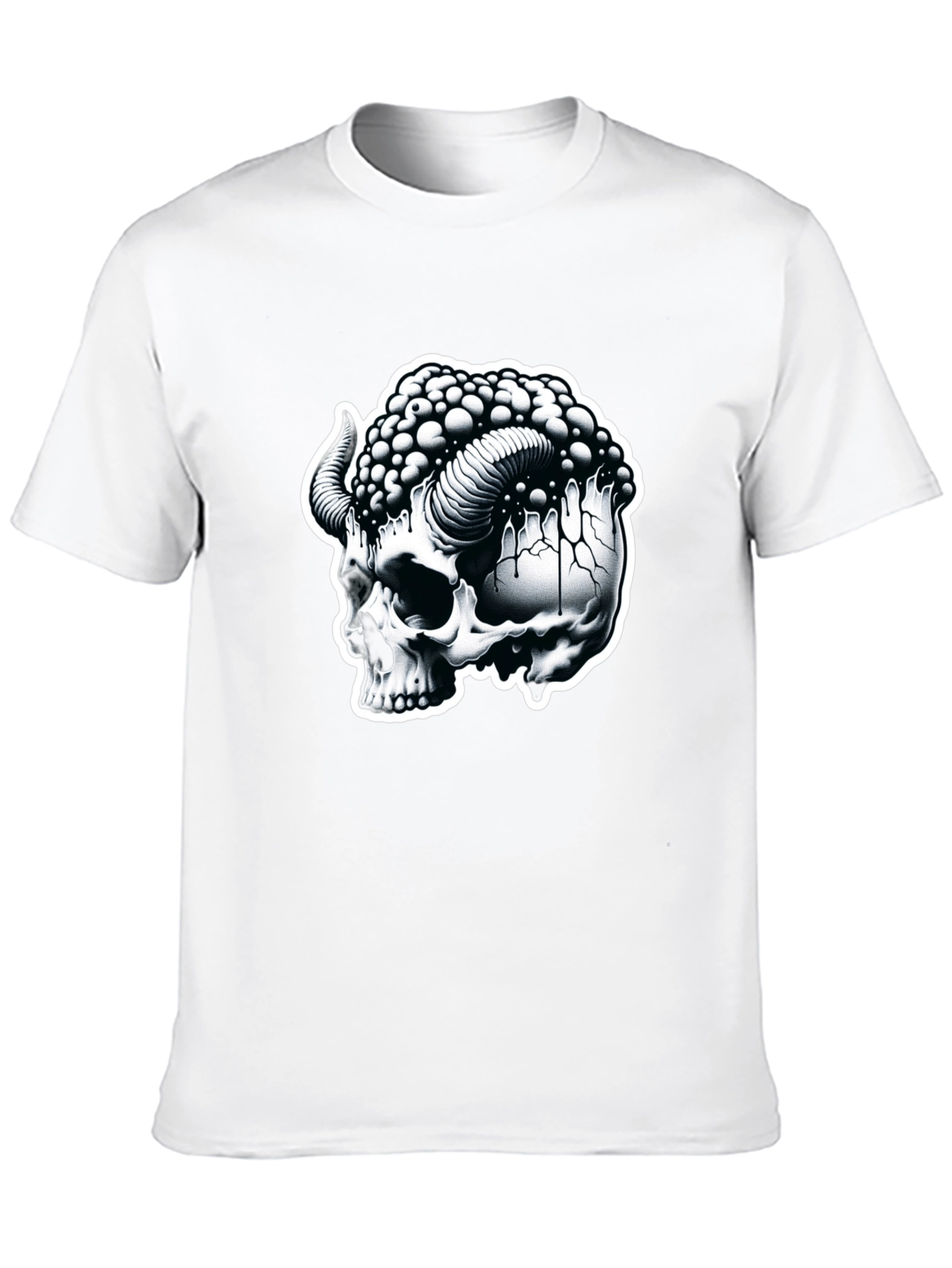 Black Skull & Horns Graphic Tee - Mens Black Cotton T-Shirt view 10