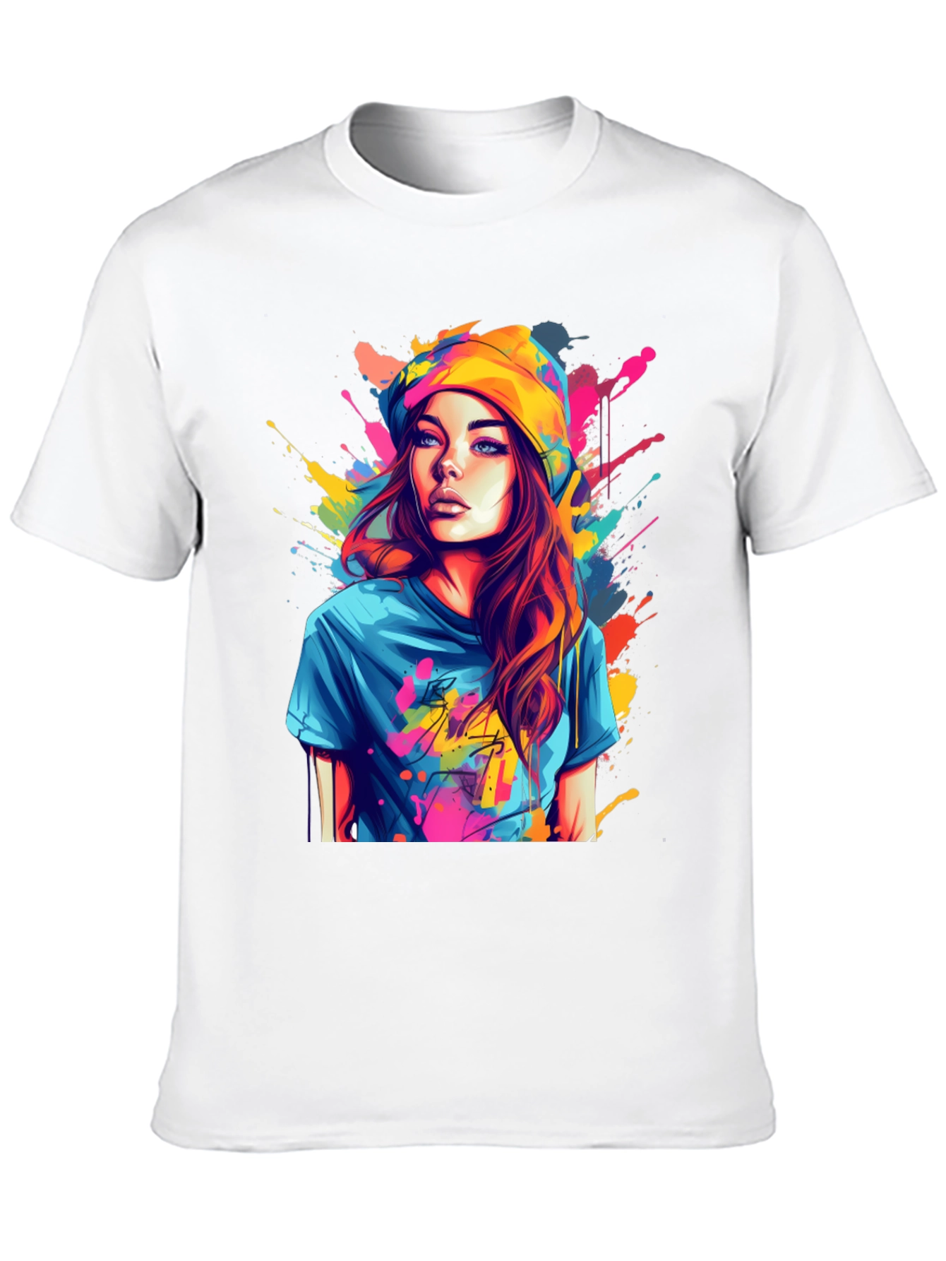 Black Colorful Art Girl T-Shirt view 10