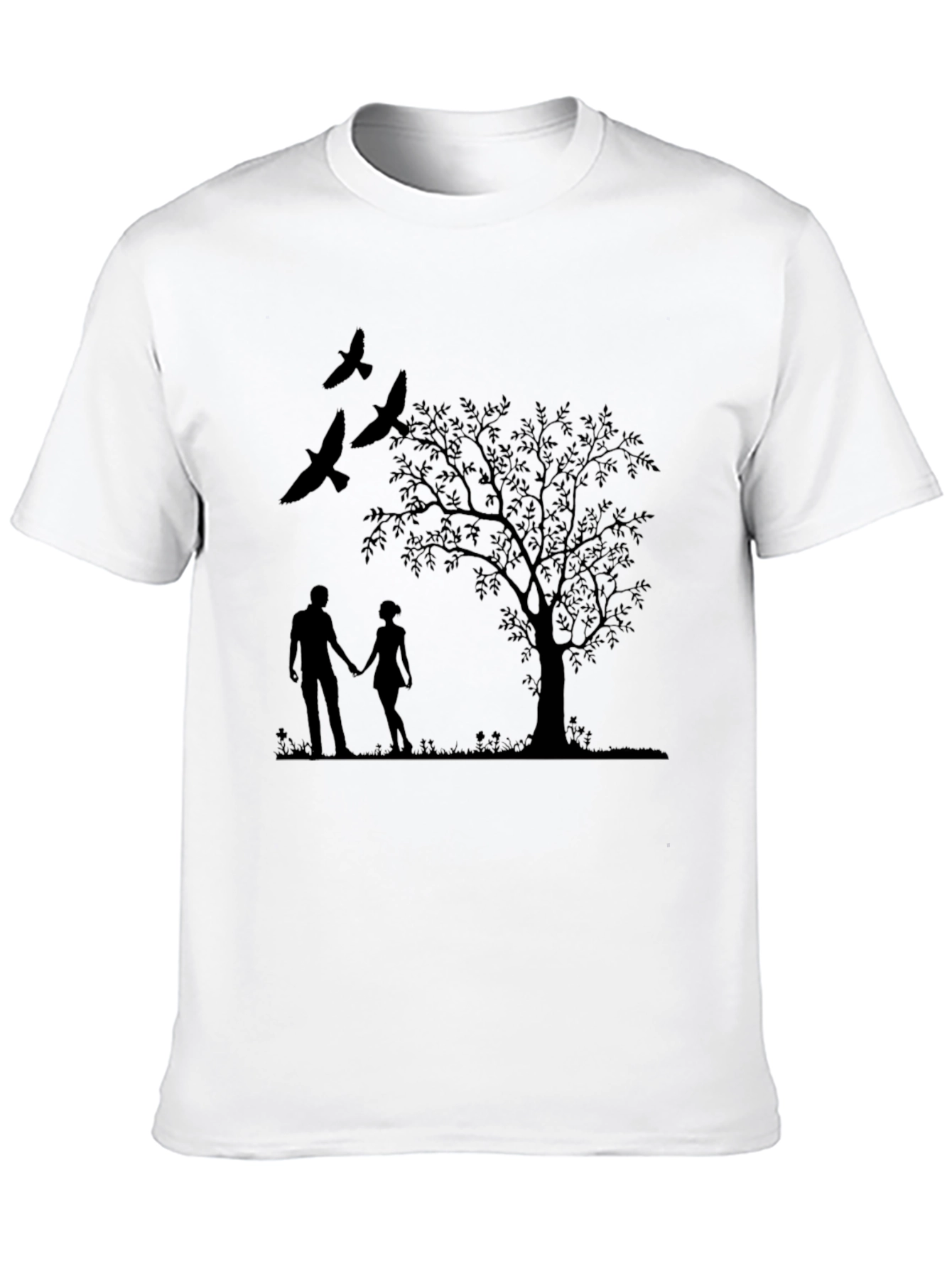 Black Silhouette Couple & Tree Black T-Shirt view 10