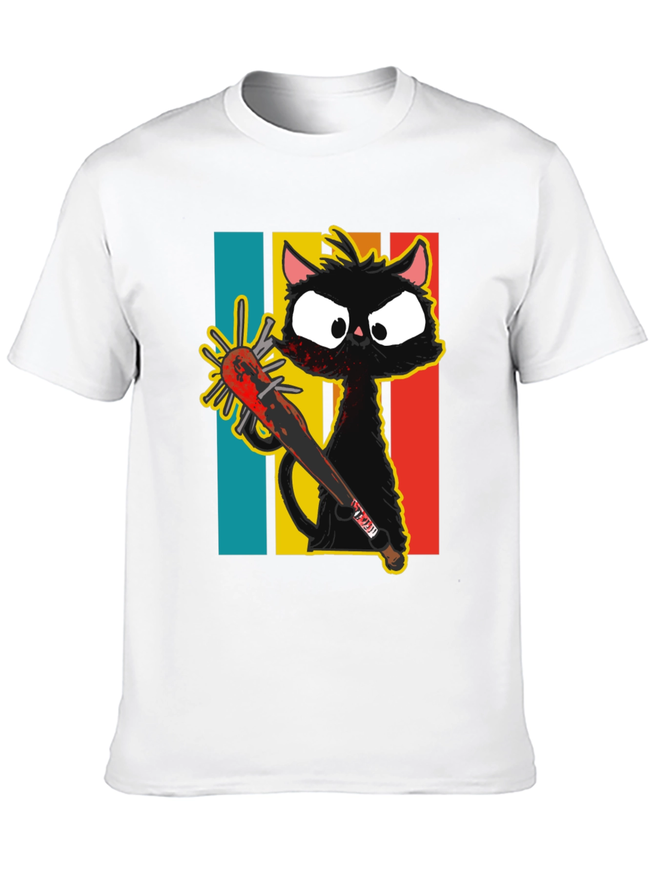 Black Crazy Cat Baseball Bat Graphic T-Shirt view 10