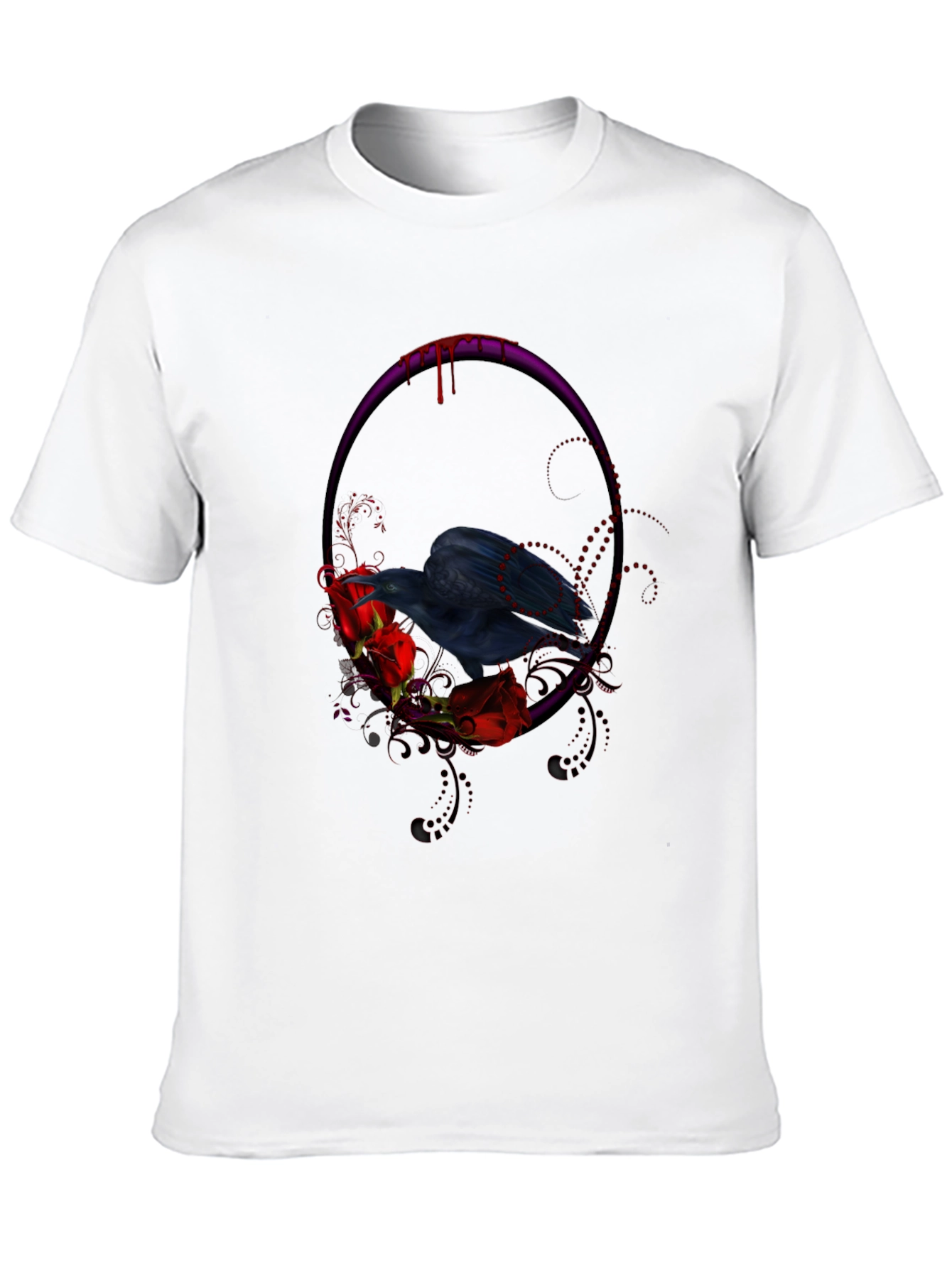 Black Gothic Raven & Roses Graphic Tee - Black view 10