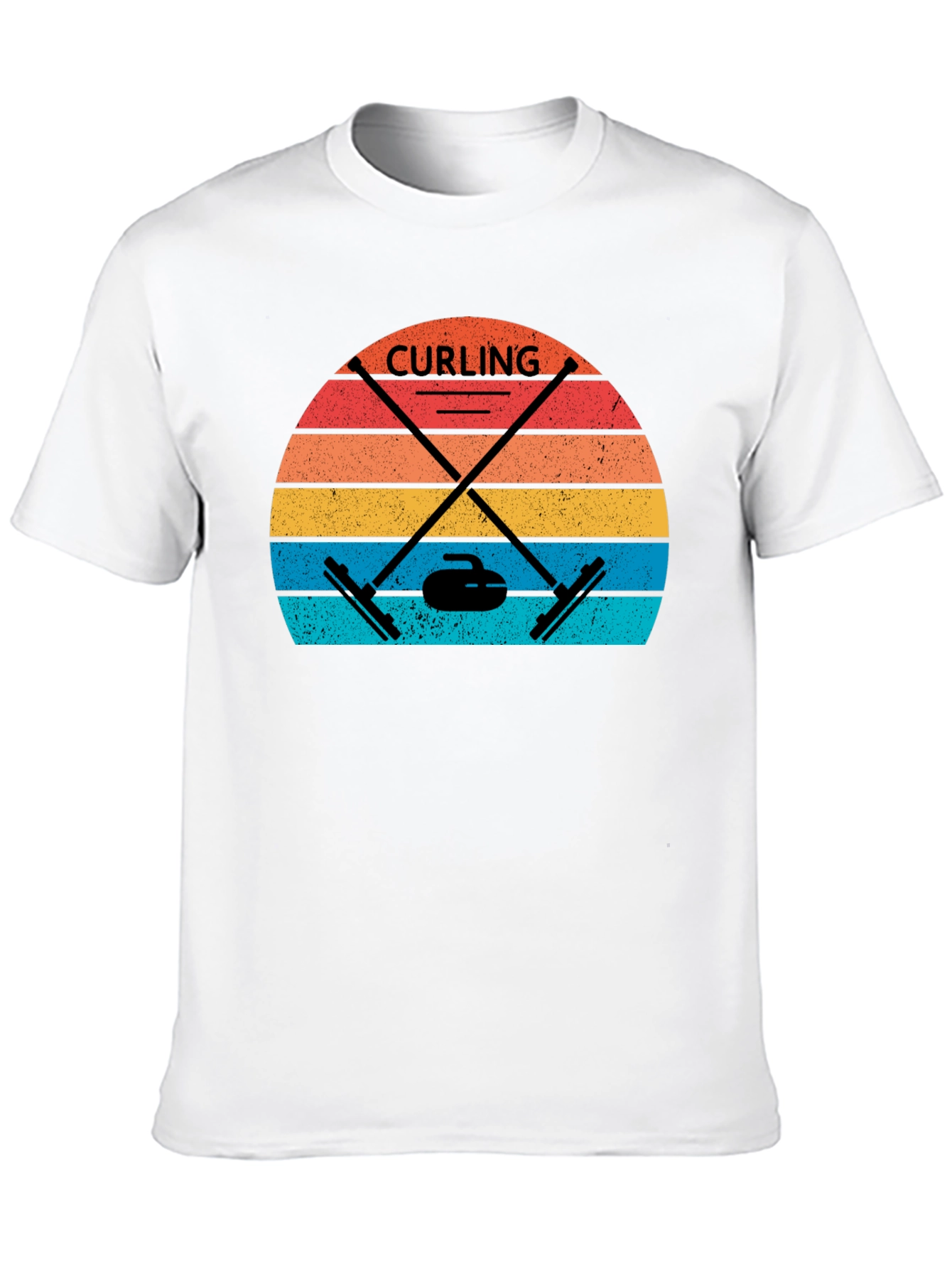 Black Retro Curling T-Shirt - Vintage Sunset Design view 10