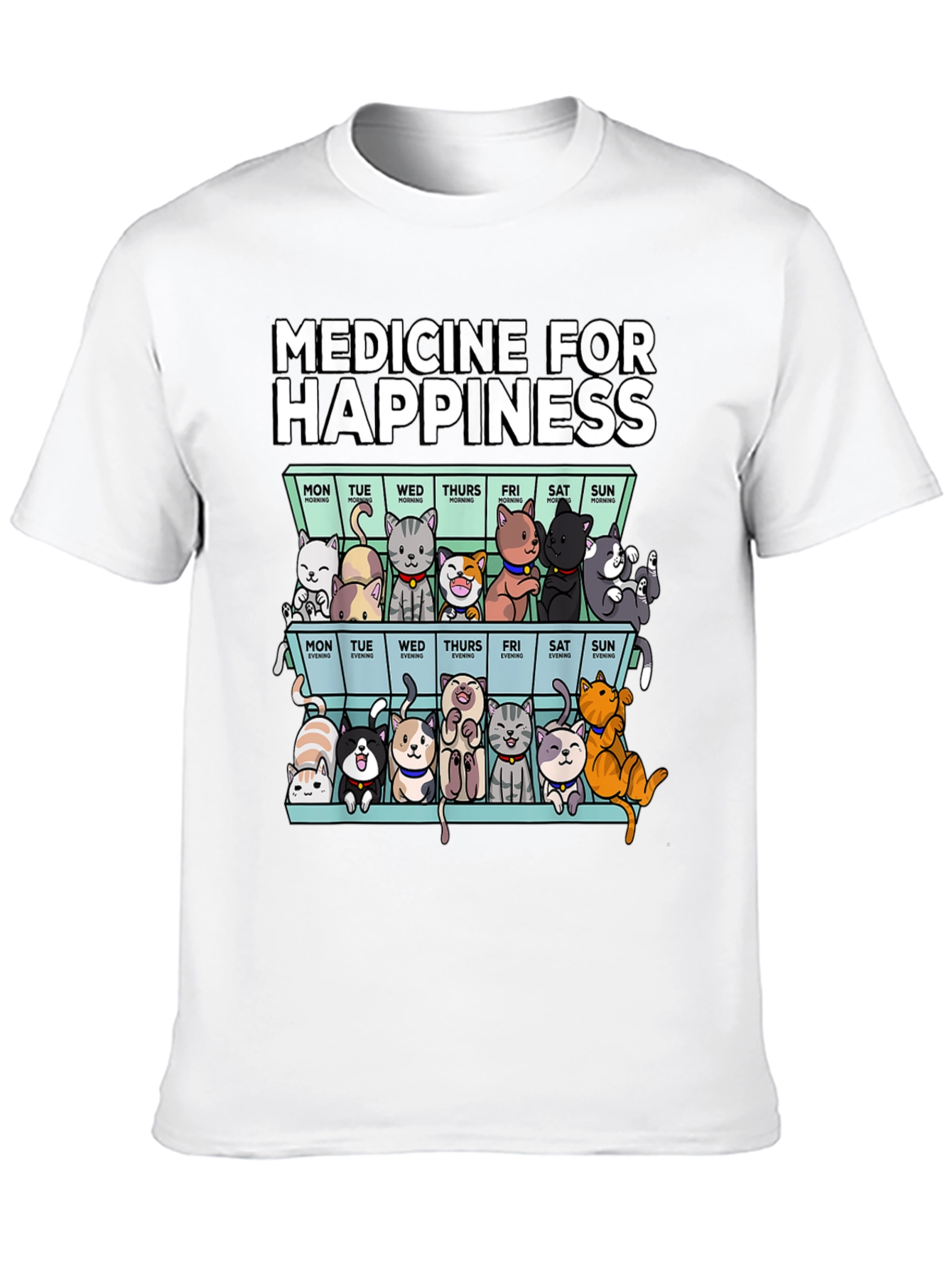 Black Medicine for Happiness Cat Pill Box Black T-Shirt view 10