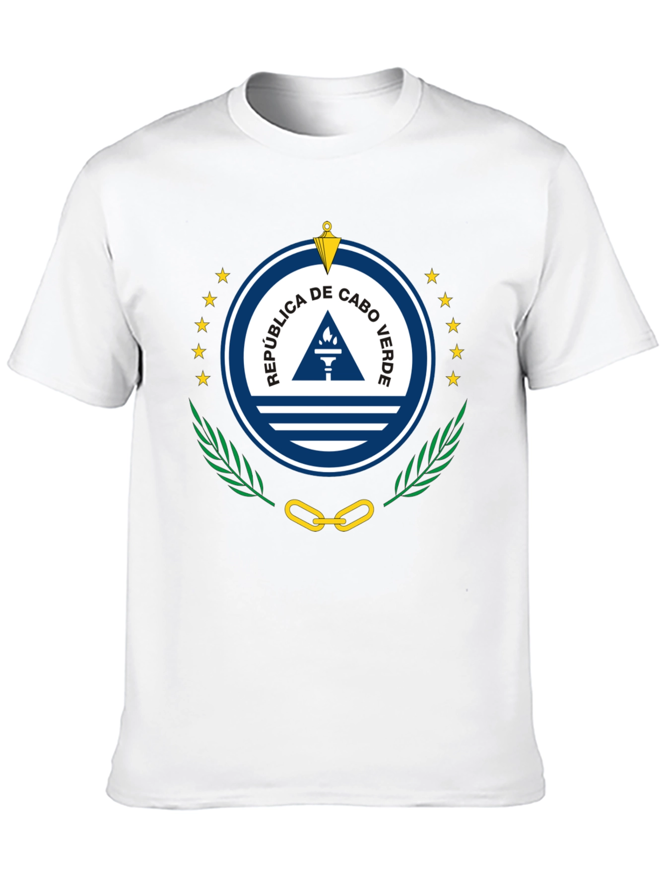 Cape Verde Flag Emblem T-Shirt - Black Crew Neck Tee - 10