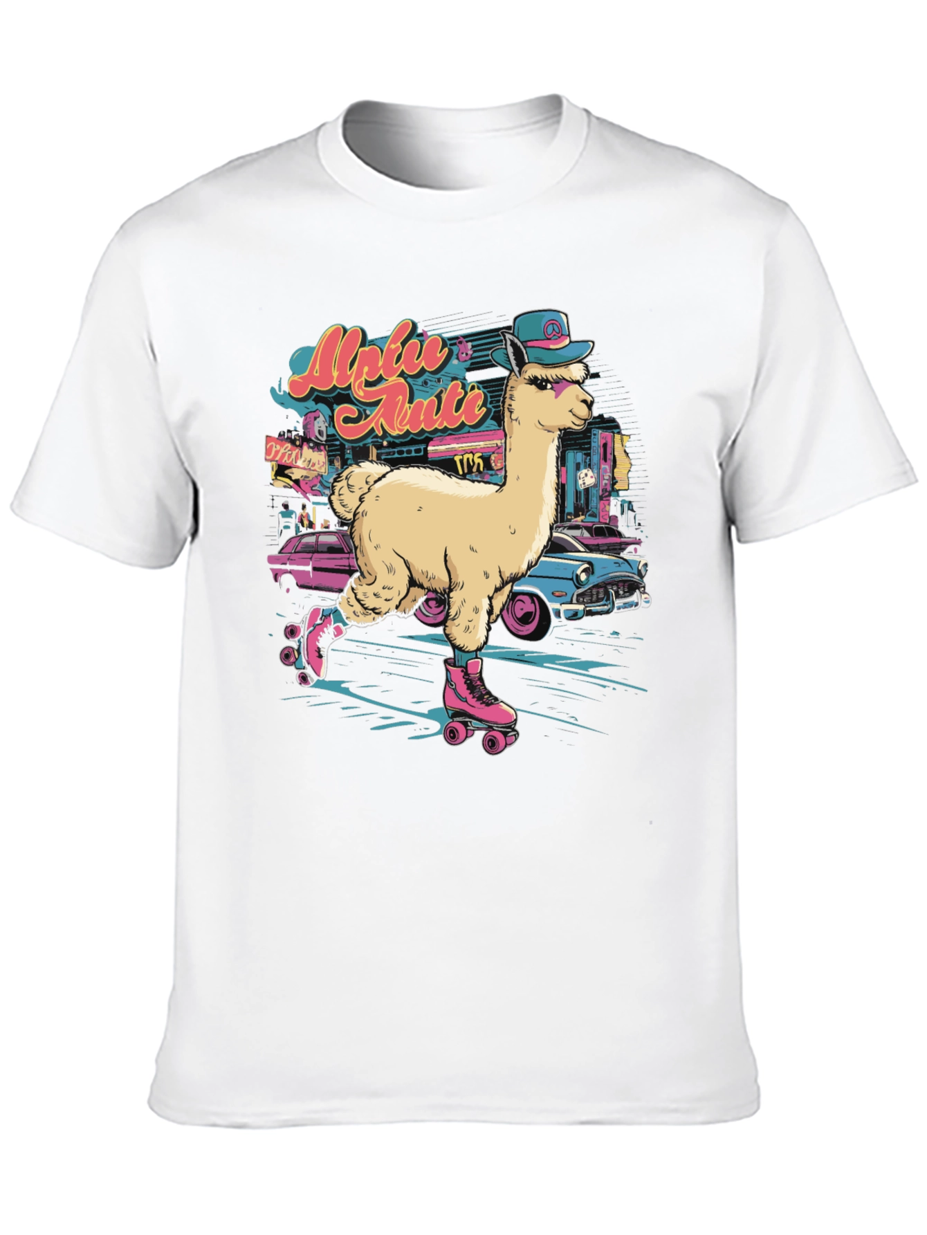 Black Retro Roller Skating Alpaca T-Shirt view 10