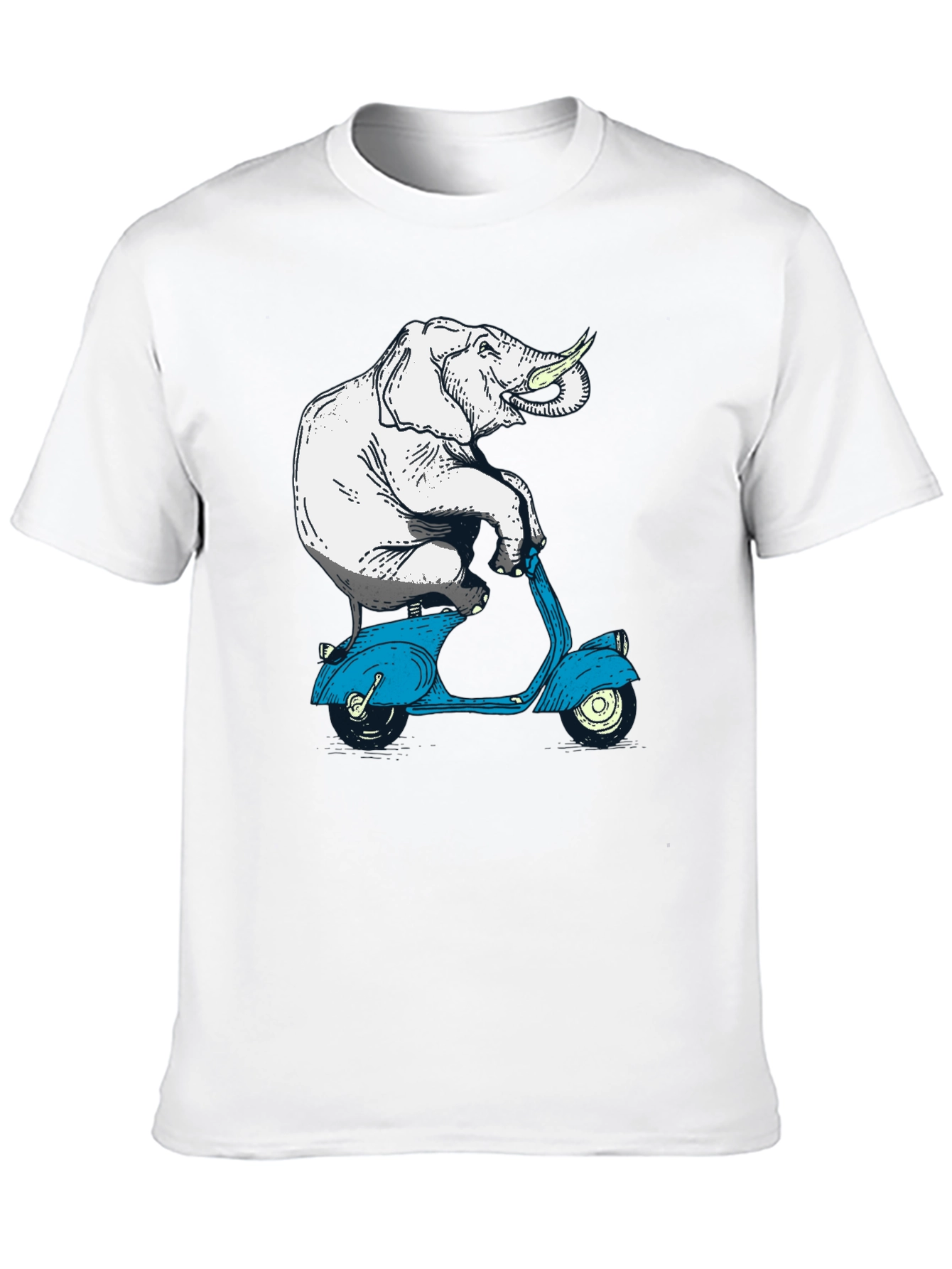 Black Elephant on Scooter Graphic Tee - Novelty Print T-Shirt view 10