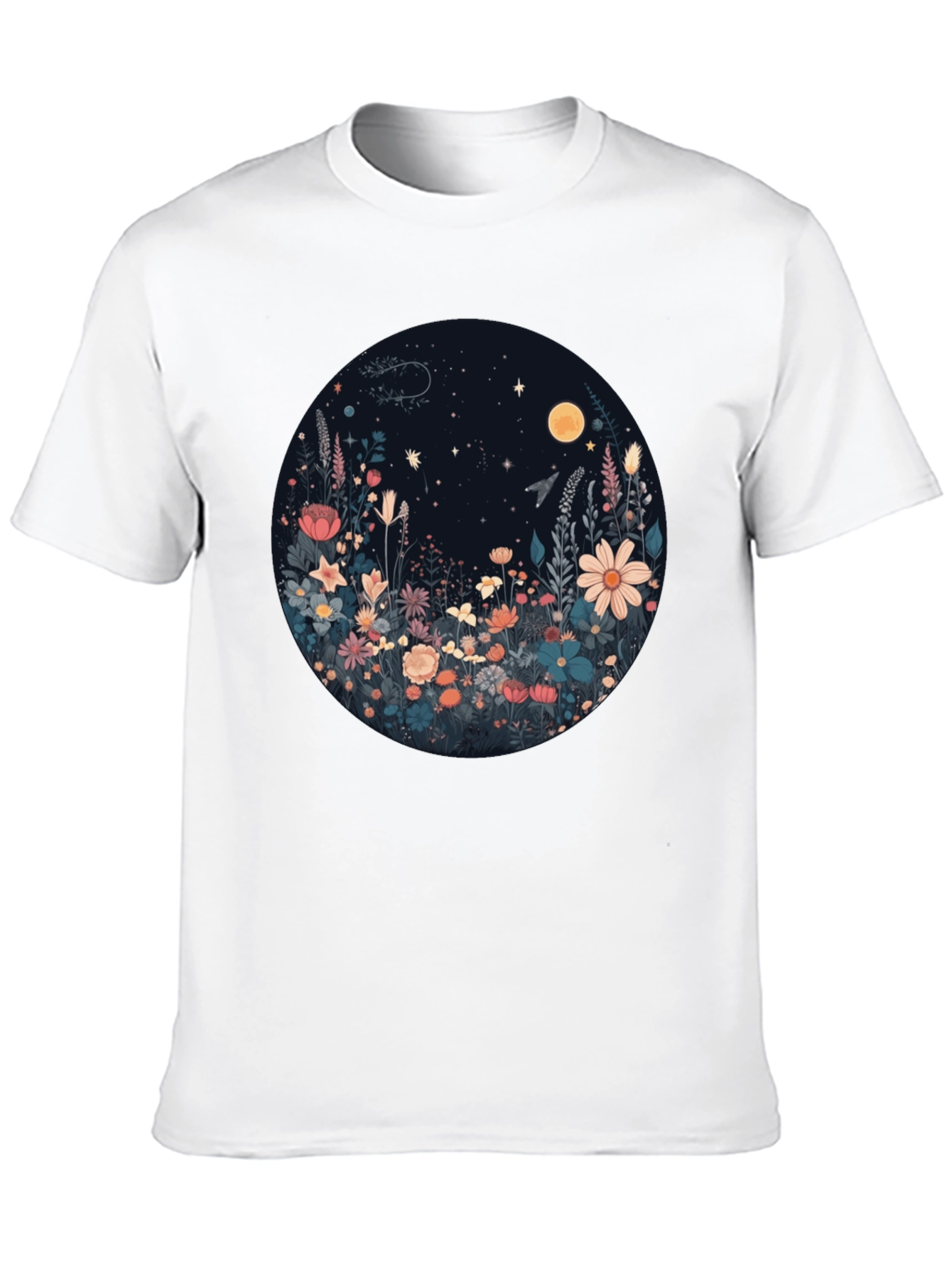 Black Floral Moon T-Shirt - Black Graphic Tee view 10