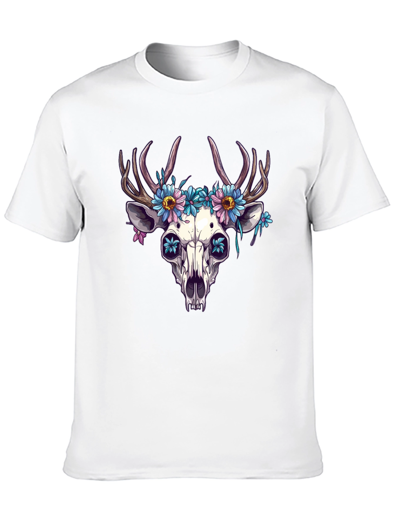 Black Floral Deer Skull Graphic Tee - Edgy Style view 10