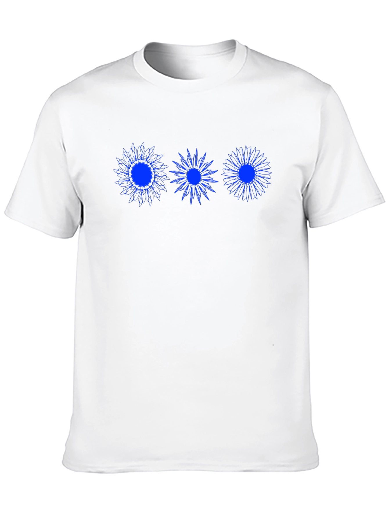 Black Men's Black T-Shirt with Blue Floral Design view 10