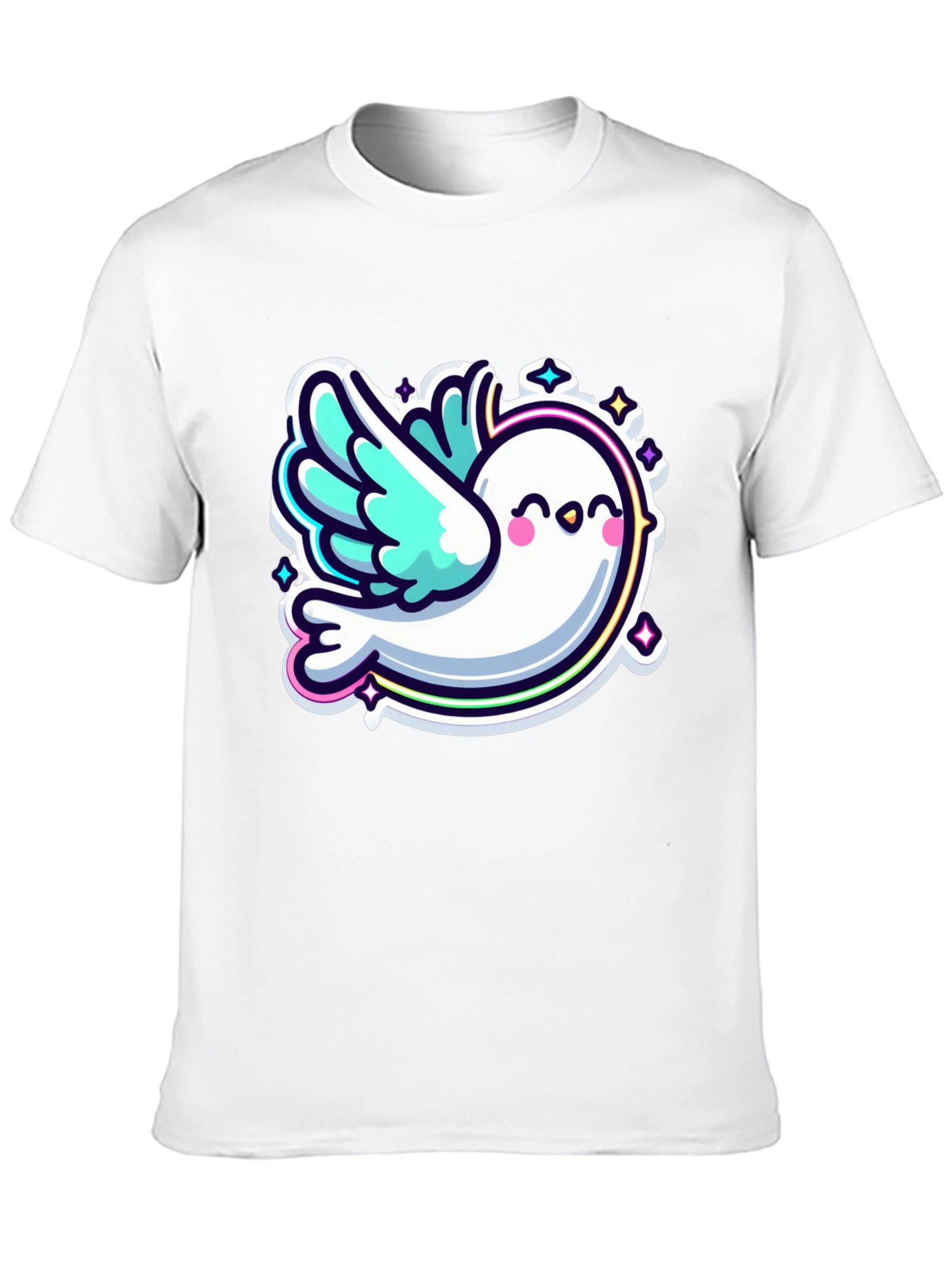 Black Cute Cartoon Dove Graphic Black T-Shirt view 10