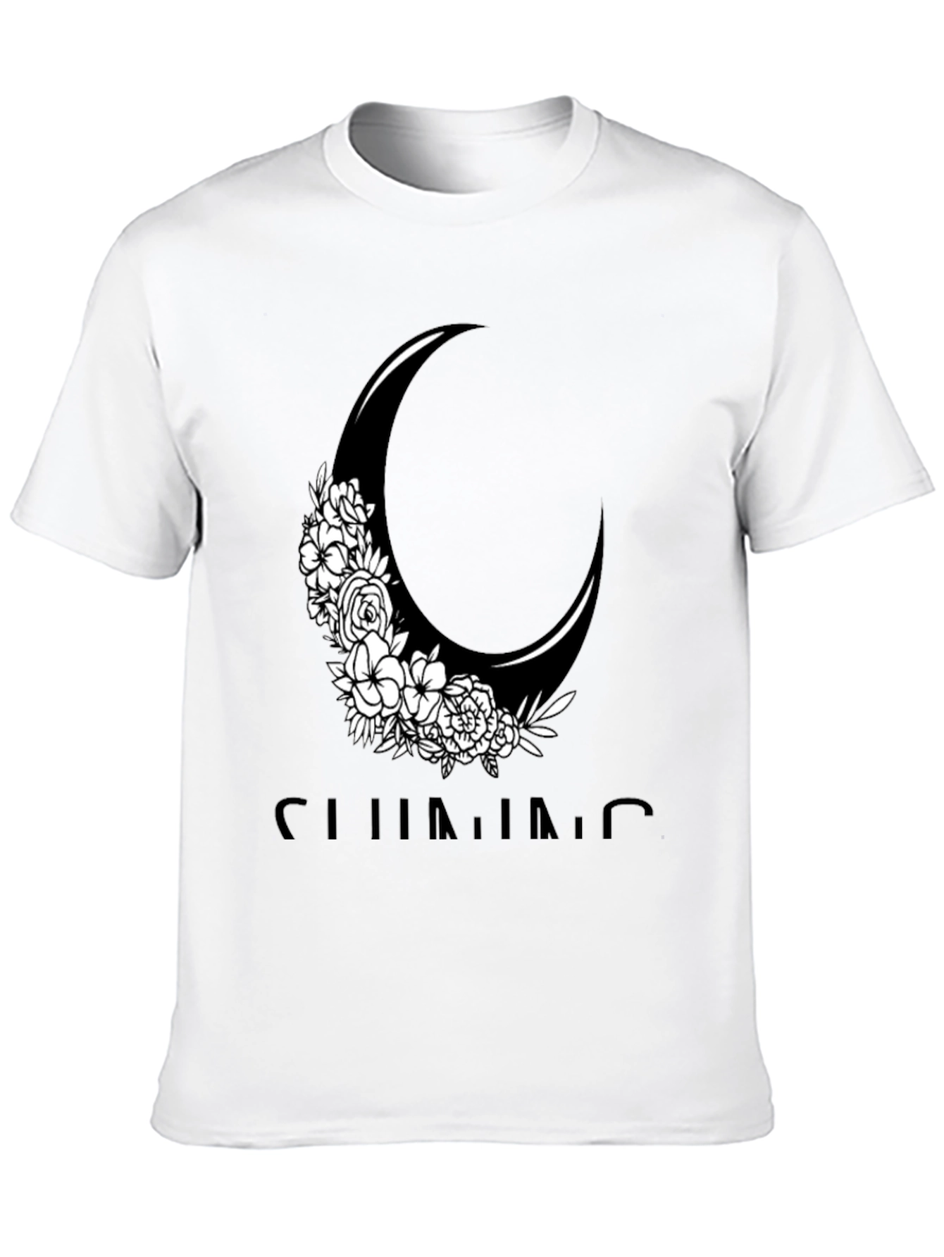 Black Floral Crescent Moon Graphic Tee - Black Cotton Casual Shirt view 10