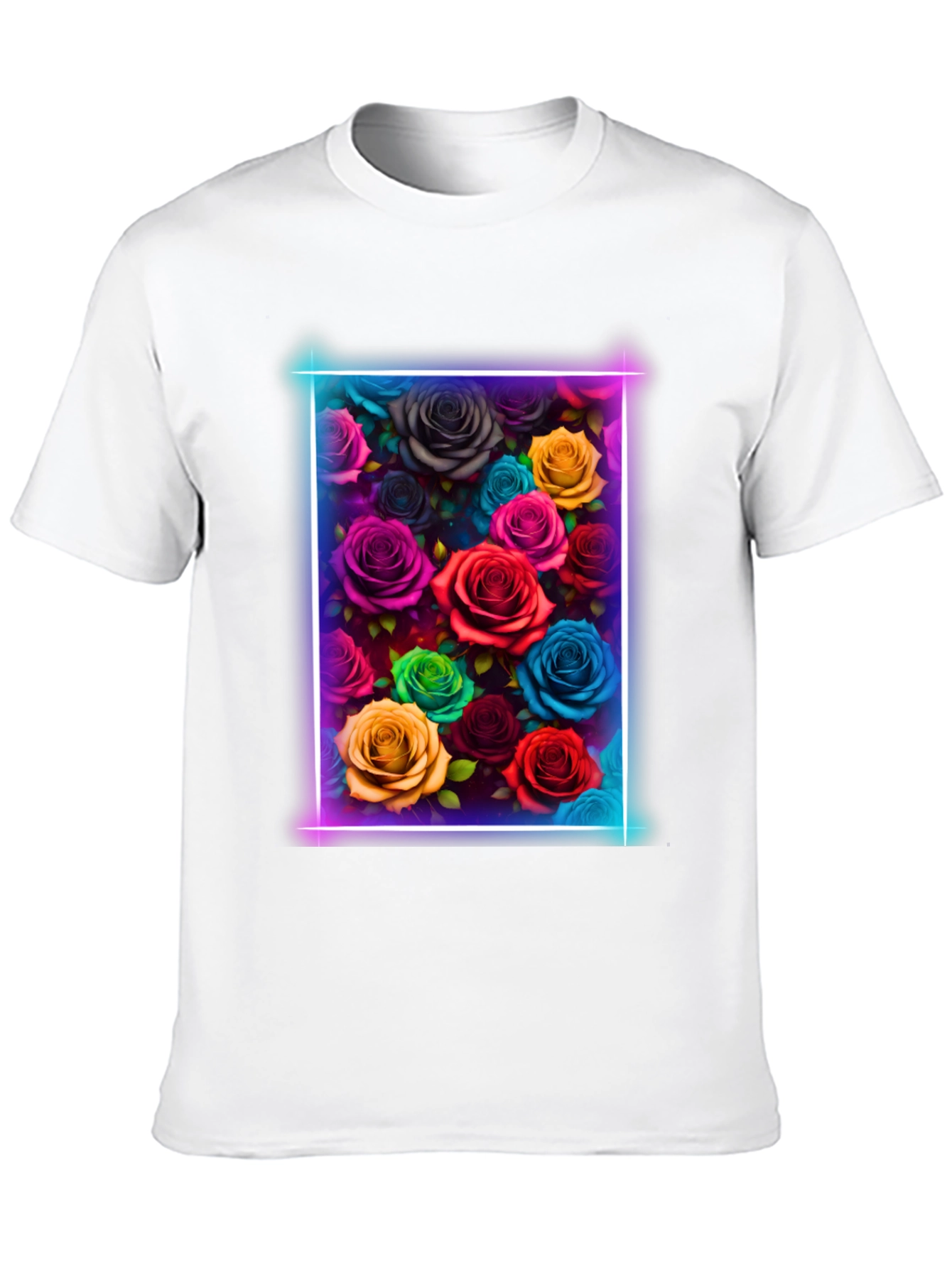Black Neon Roses Graphic Tee - Vibrant Floral Design view 10