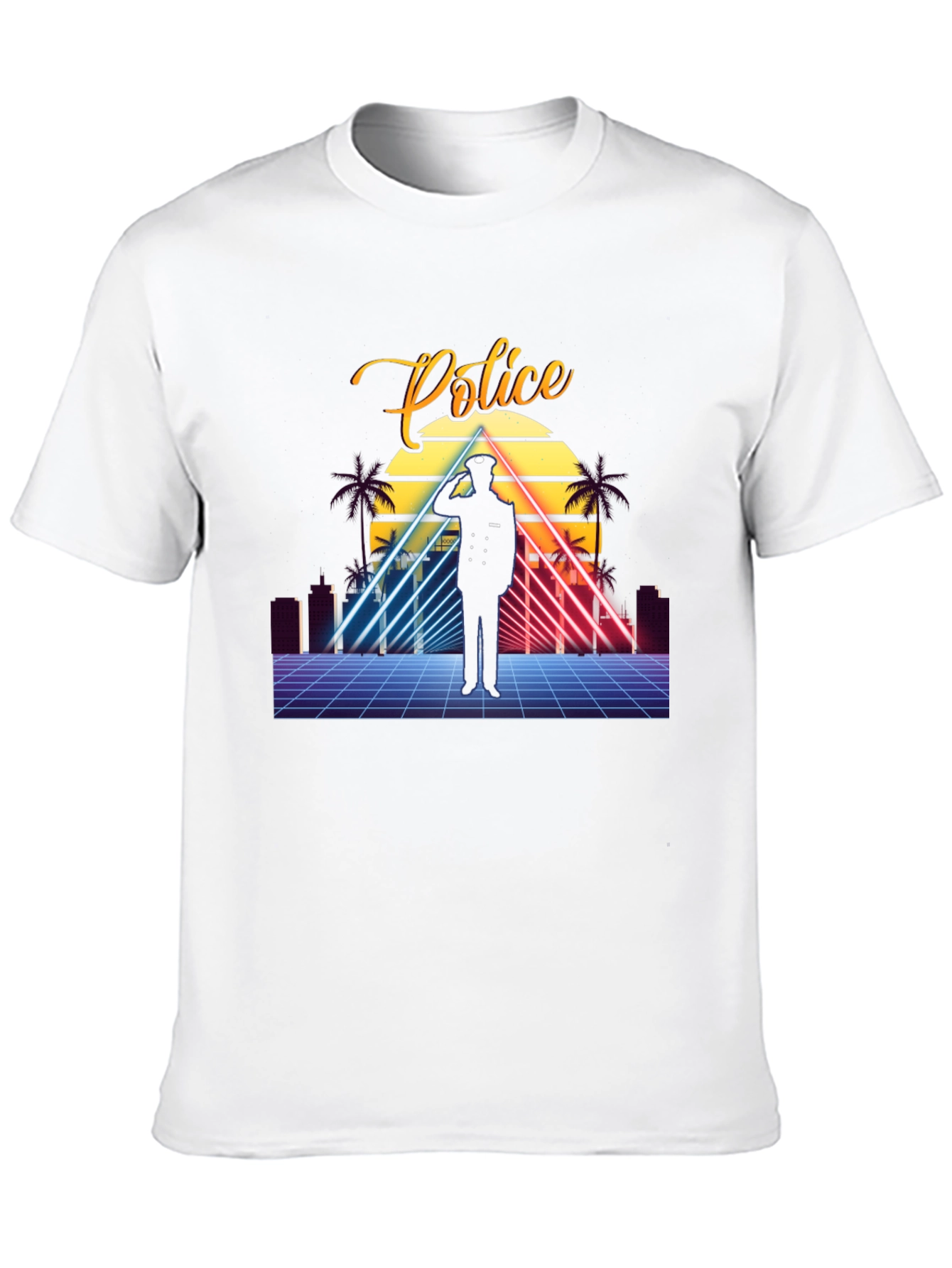 Black Retro Police Graphic T-Shirt - Synthwave Design view 10
