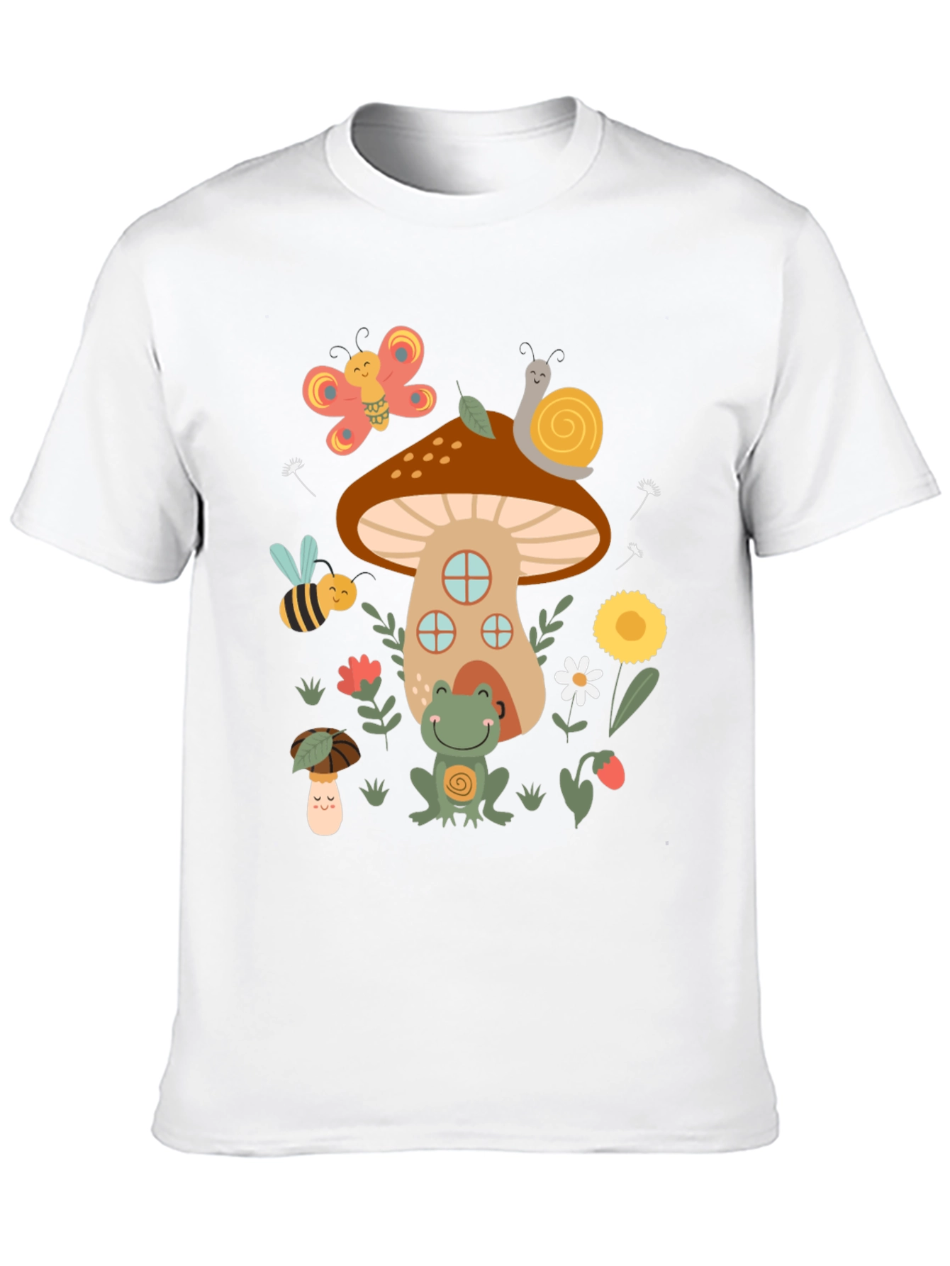 Black Cute Mushroom House Graphic T-Shirt view 10
