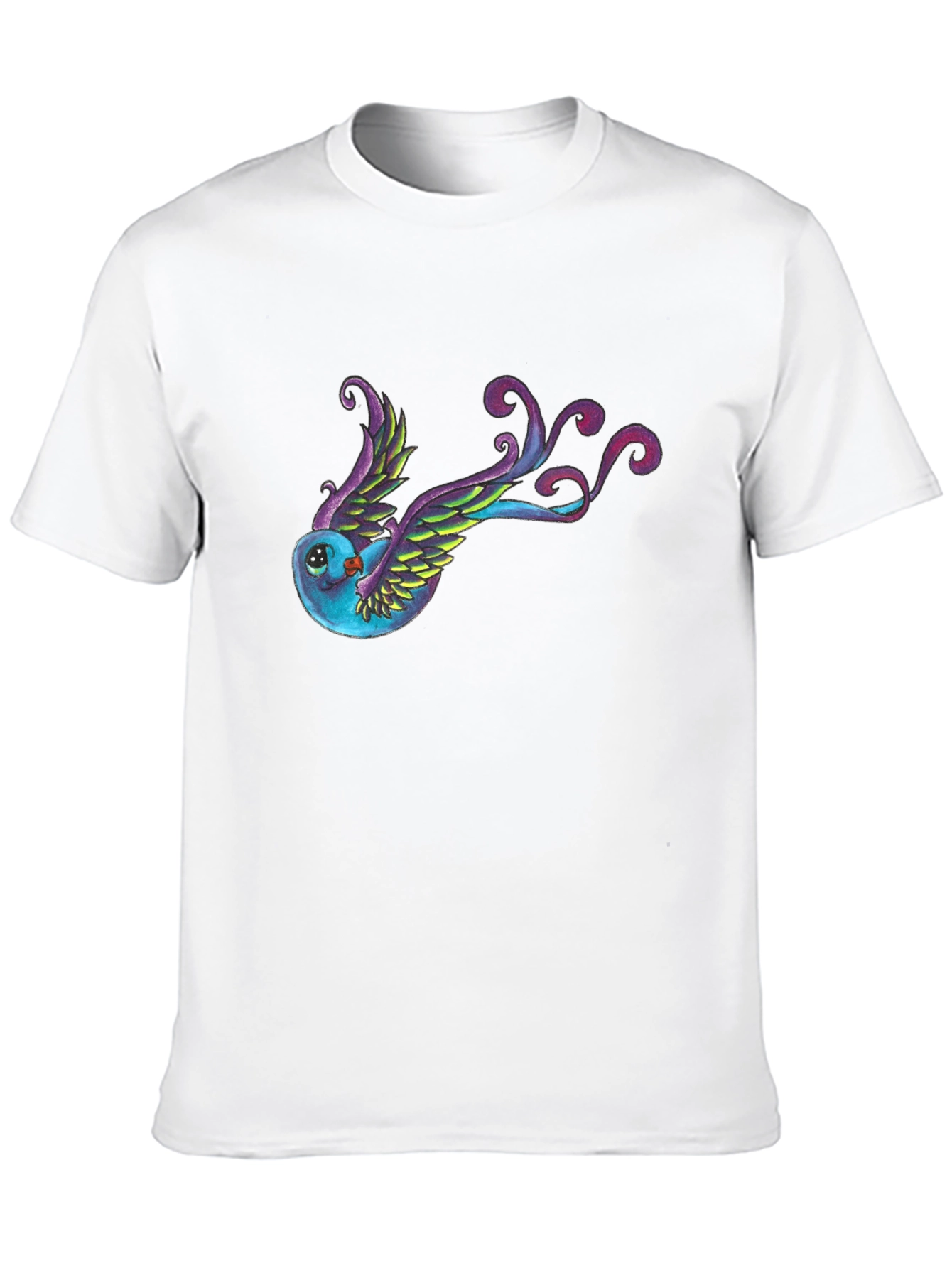 Black Whimsical Bird Graphic Tee - Black Cotton Blend view 10