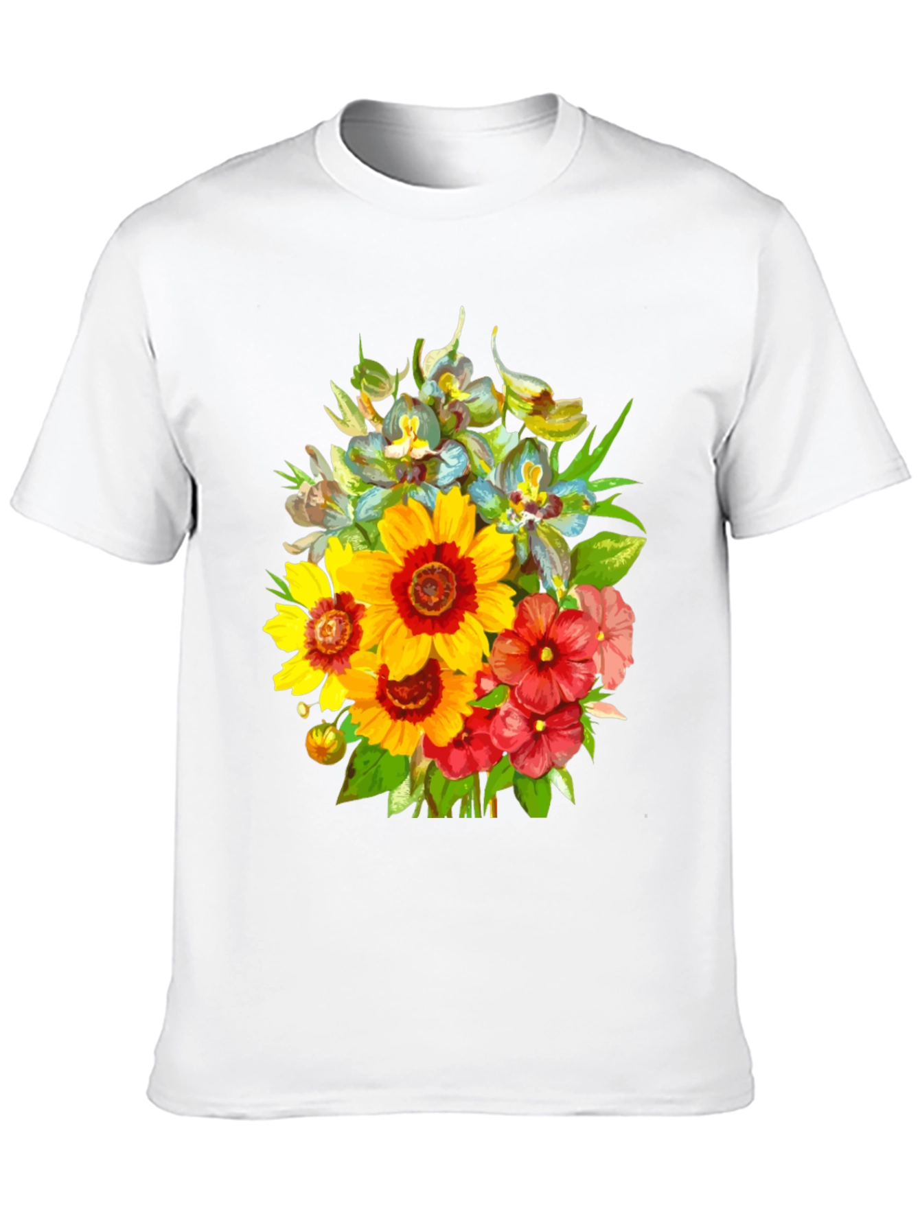 Black Floral Bouquet Graphic Tee - Stylish Men's Black T-Shirt view 10