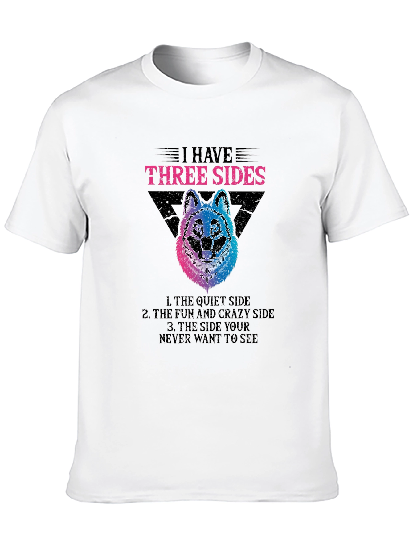 Black I Have Three Sides Wolf Graphic T-Shirt view 10