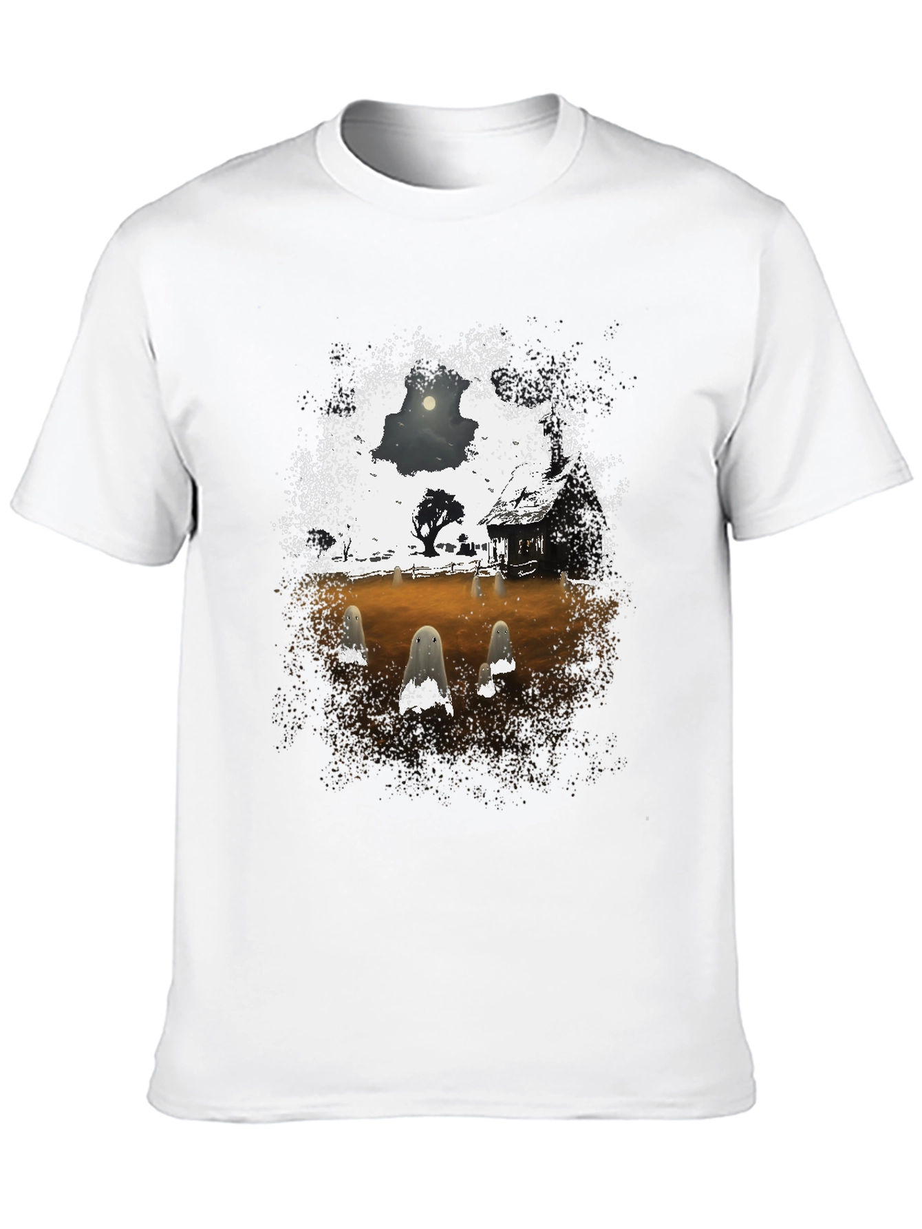 Black Spooky Ghost Scene Graphic T-Shirt view 10