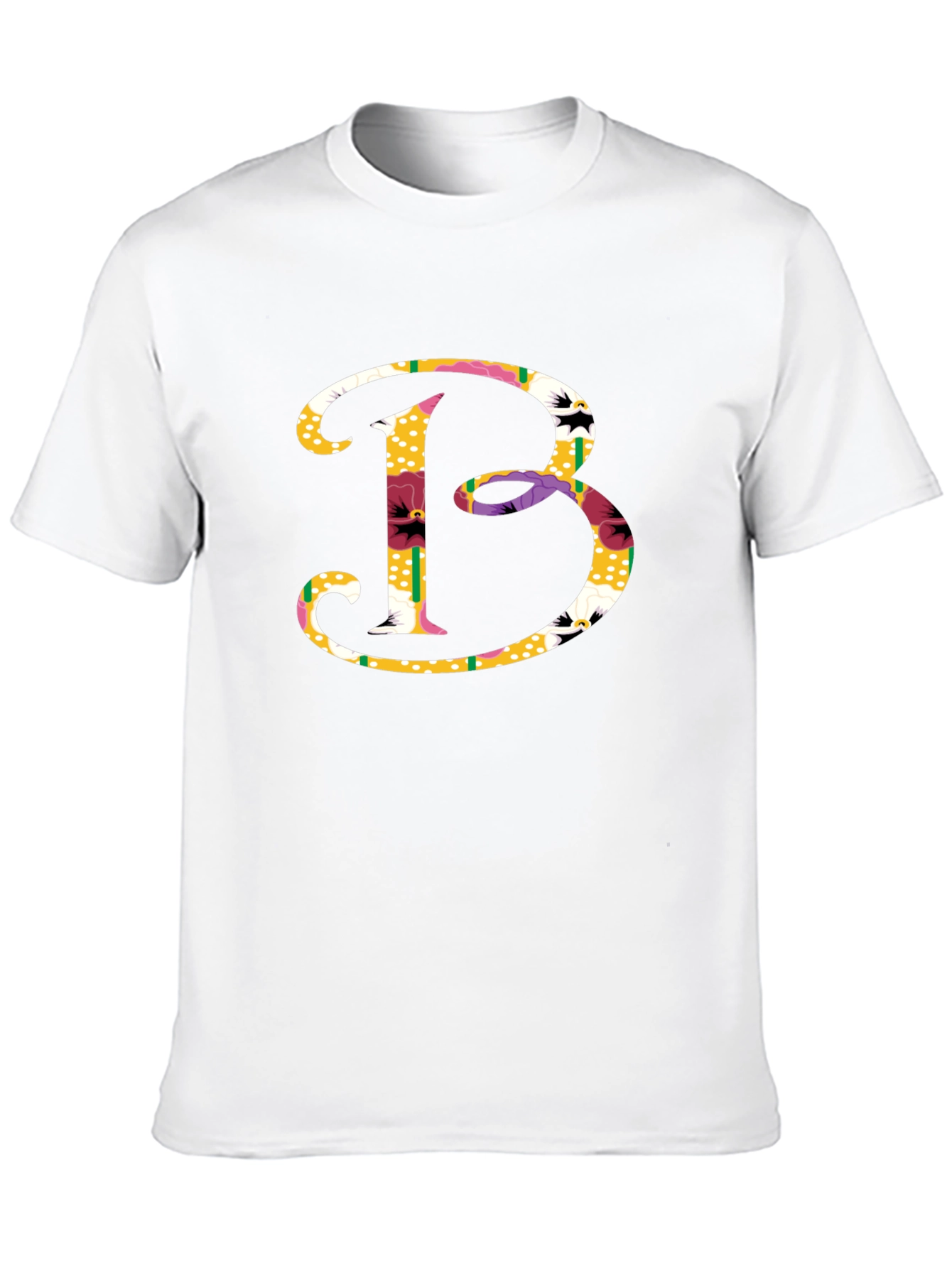 Black Floral Letter B Graphic Tee - Stylish Cotton Blend view 10