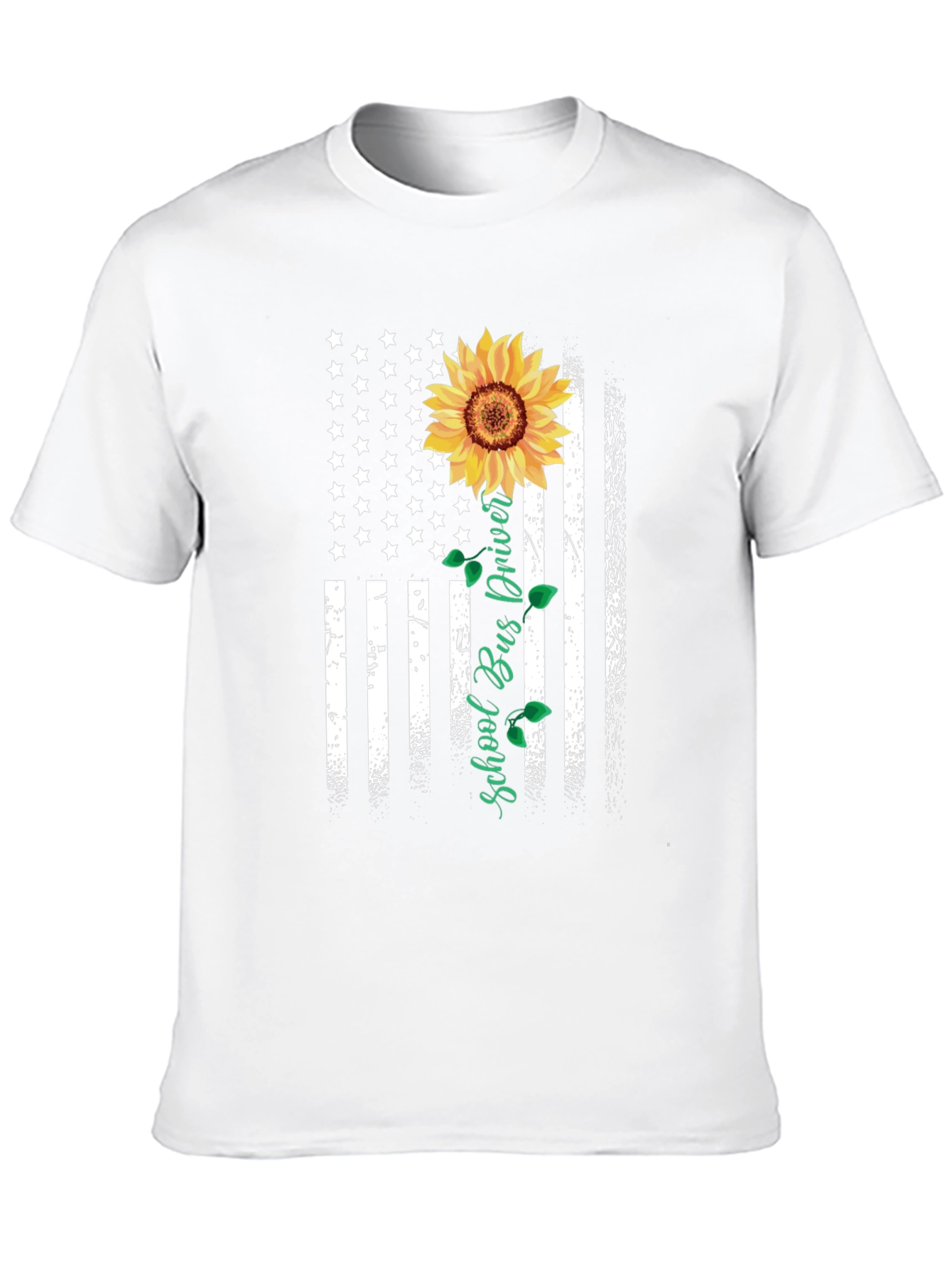 Black Sunflower American Flag School Bus Driver T-Shirt view 10