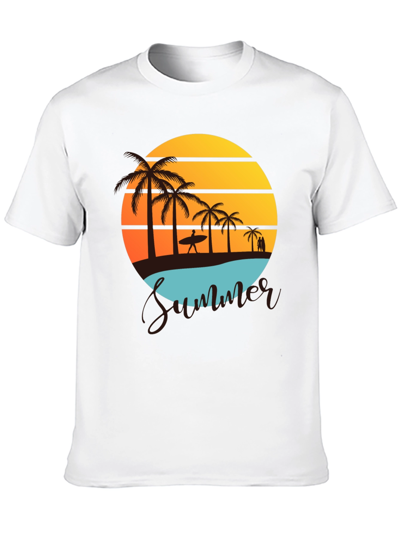 Black Summer Beach Graphic Tee - Palm Trees & Sunset view 10